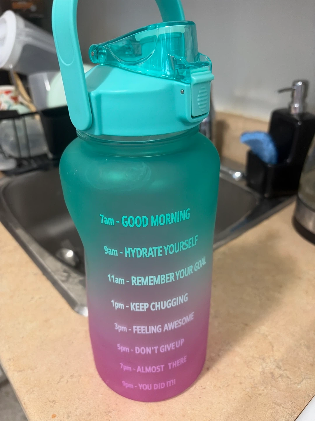 Gradient Teal/Pink Motivational Water Bottle