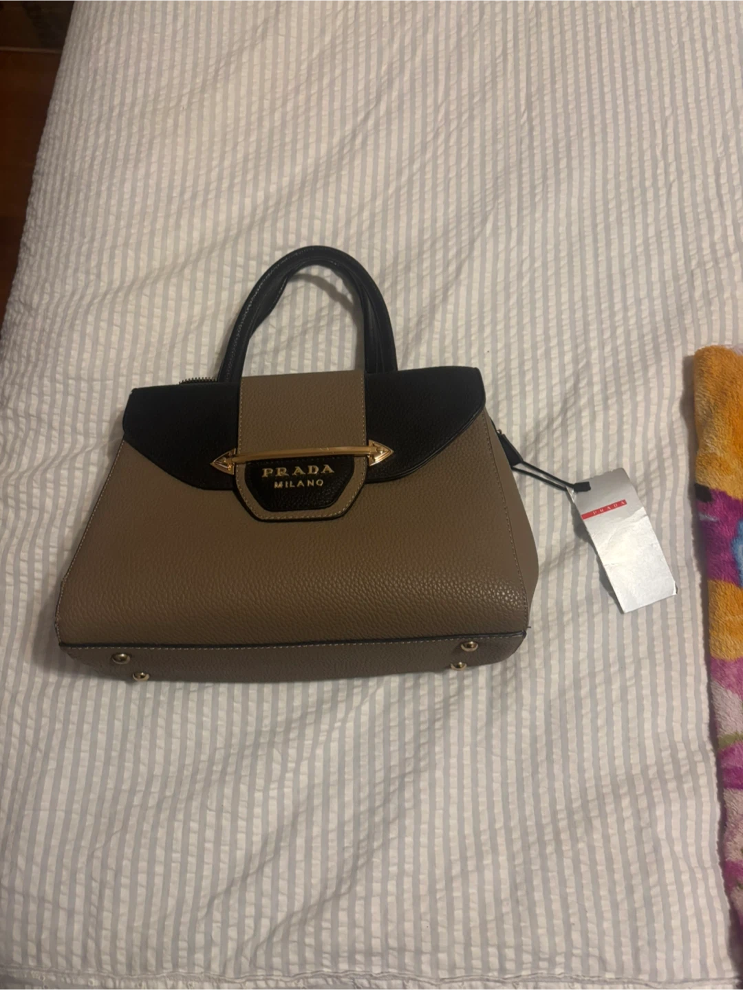 Prada Milano Beige & Black Handbag