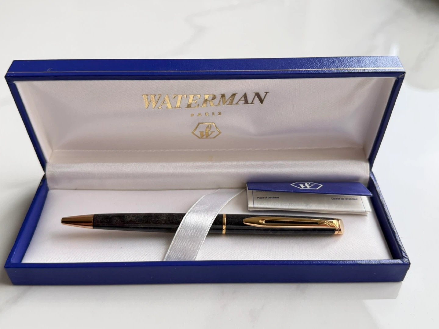 Waterman France Charcoal Gray Marble Ballpoint Pen Balck