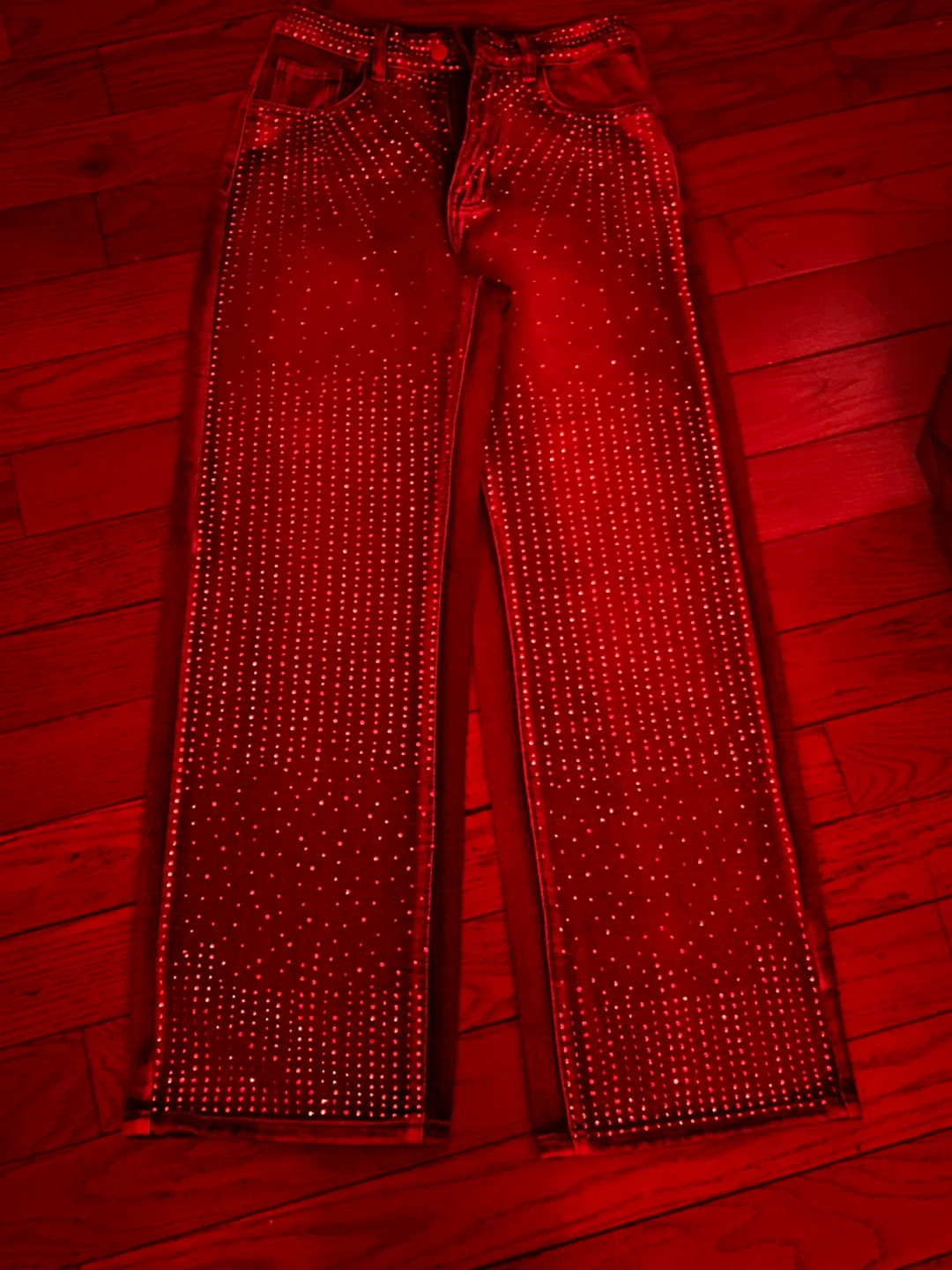 Rhinestone Embellished Wide Leg Jeans