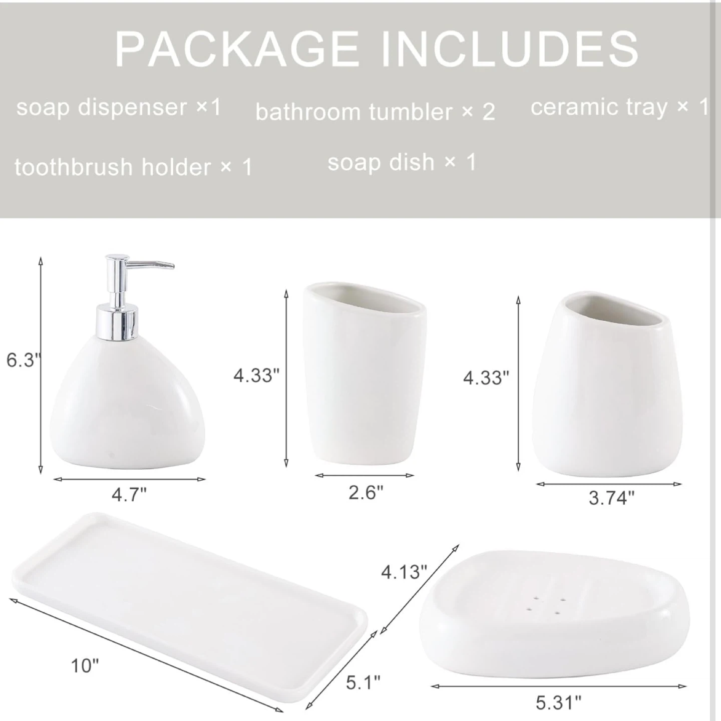 6-Piece White Ceramic Bathroom Set - photo 5