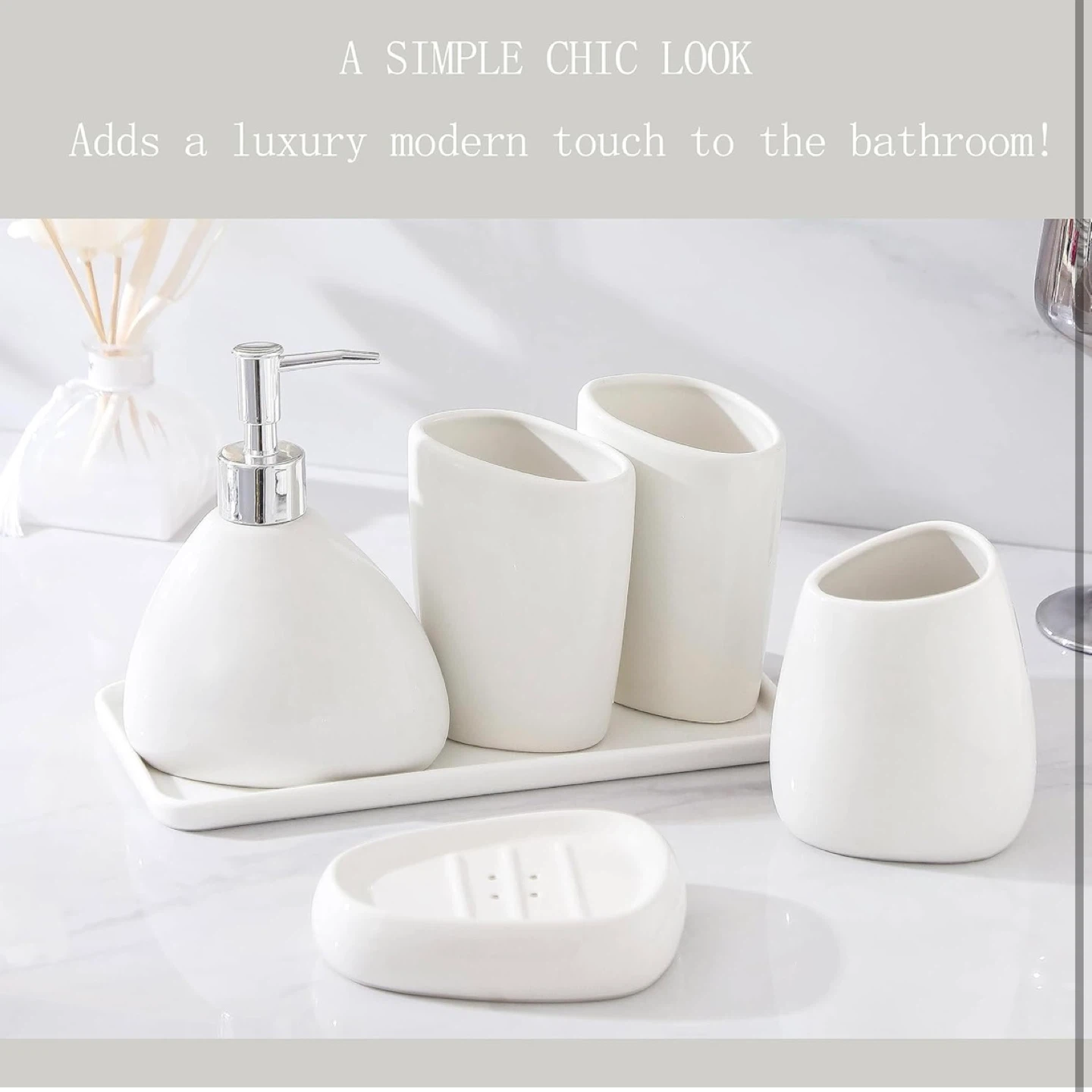 6-Piece White Ceramic Bathroom Set - photo 3