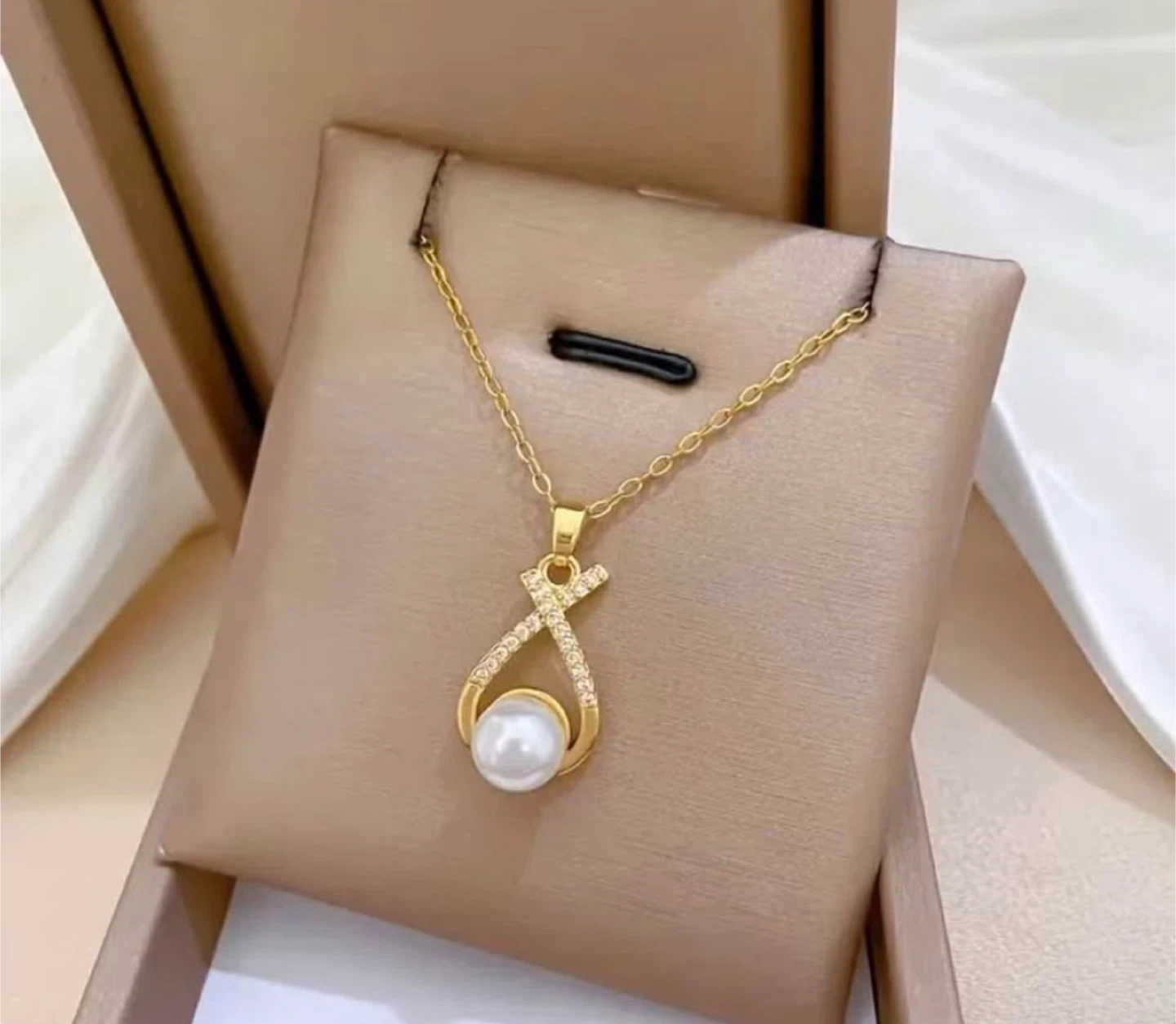 Pearl Drop Necklace & Earring Set - Gold - photo 2