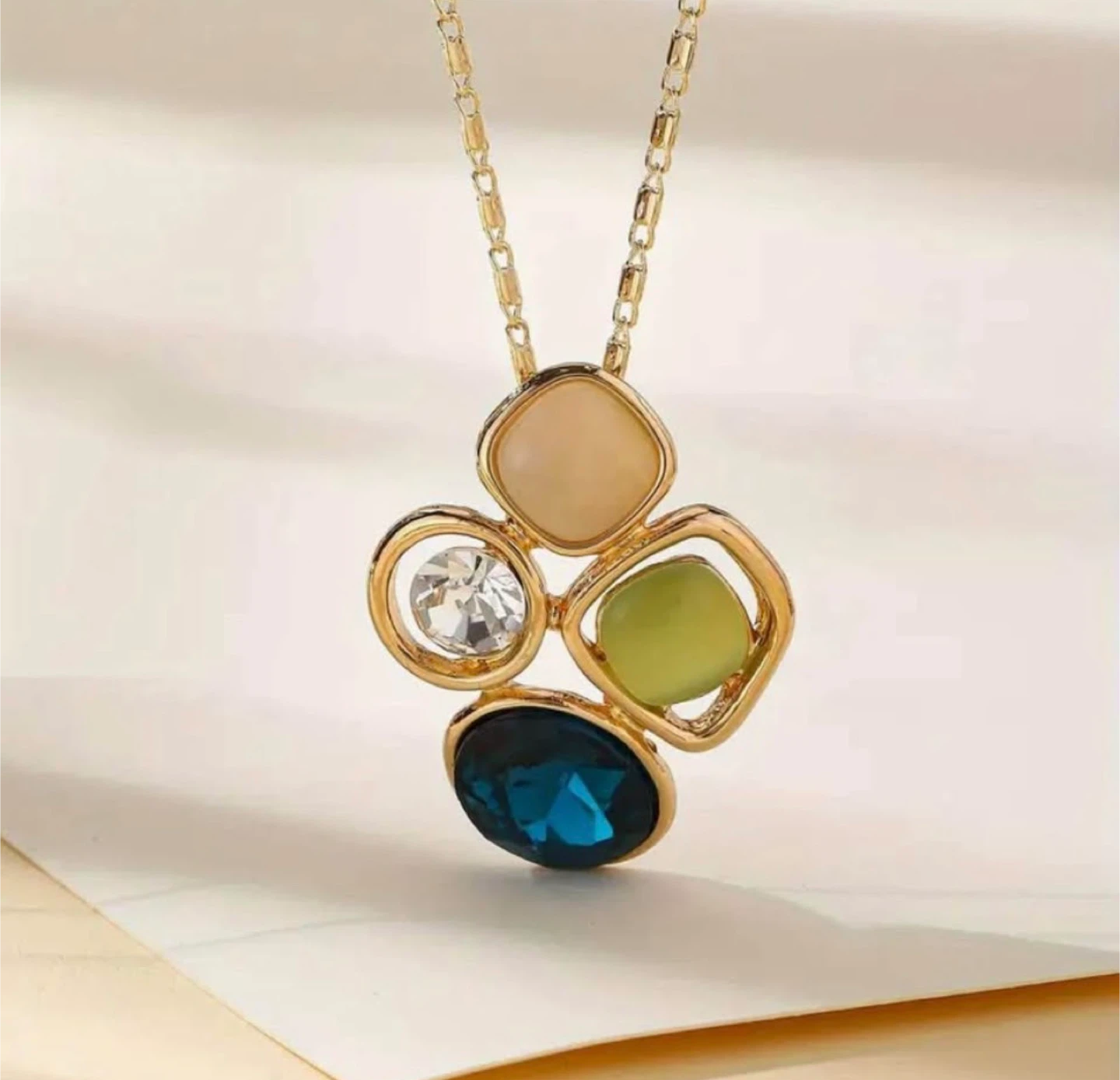 Necklace & Earrings Set - Blue, Green, Gold - photo 3