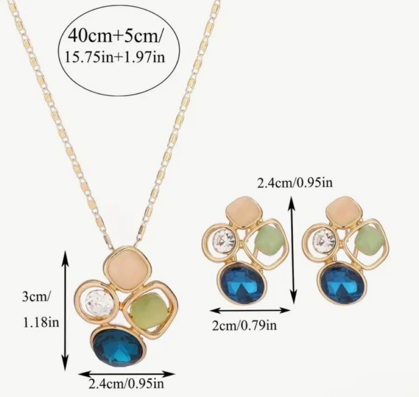 Necklace & Earrings Set - Blue, Green, Gold - photo 5