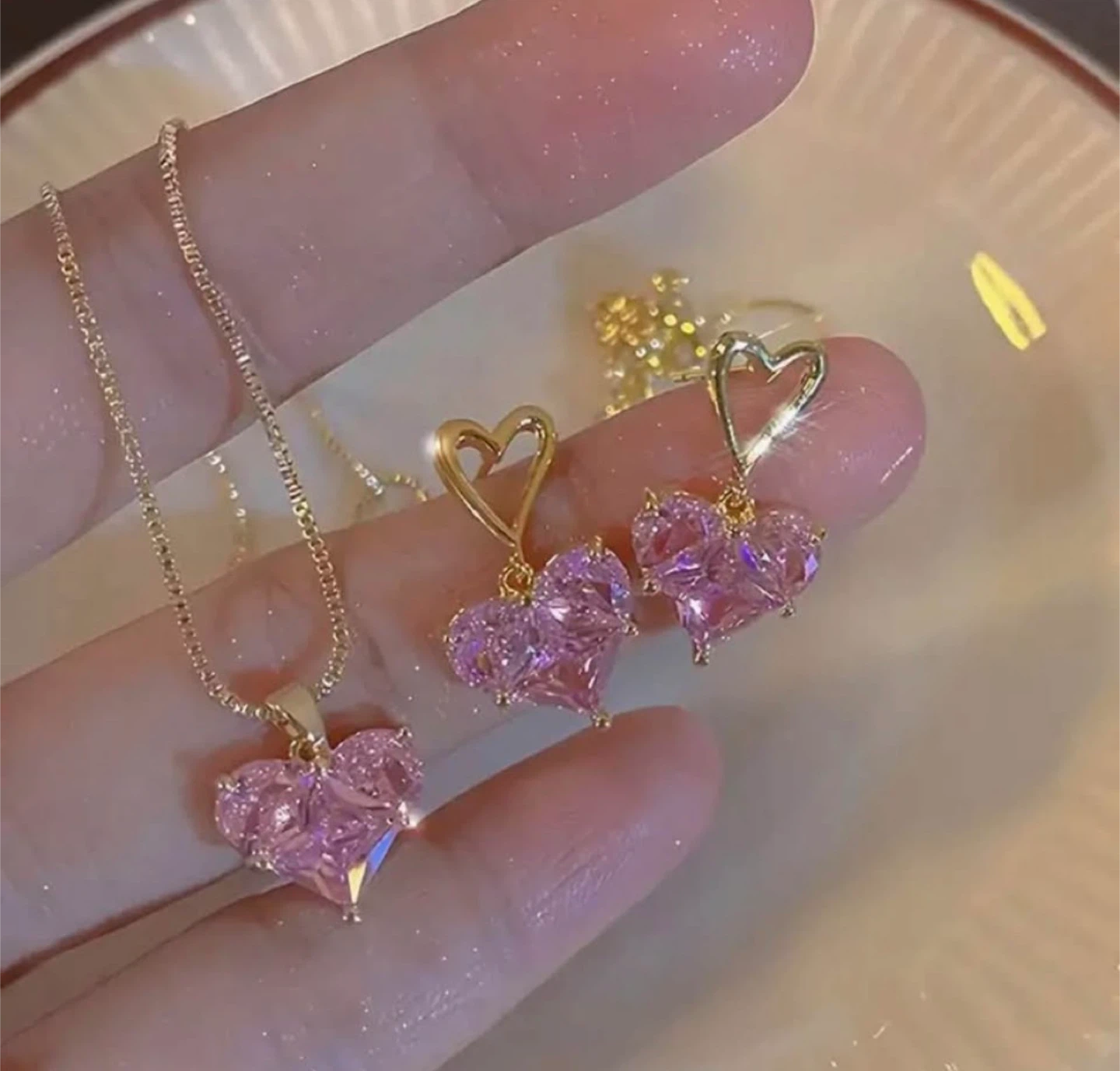 Pink Heart Jewellery Set