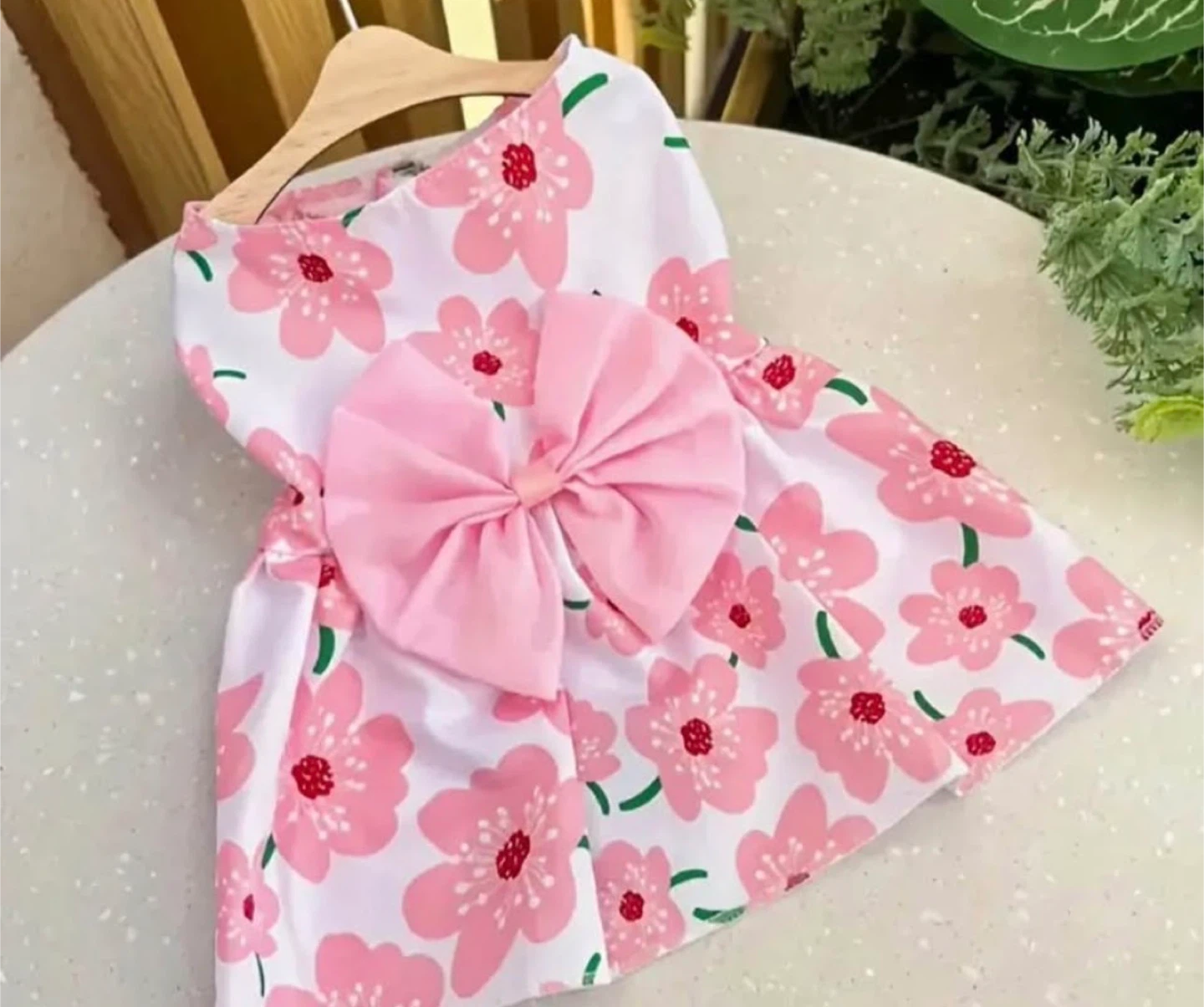 Pink Floral Pet Dress with Bow