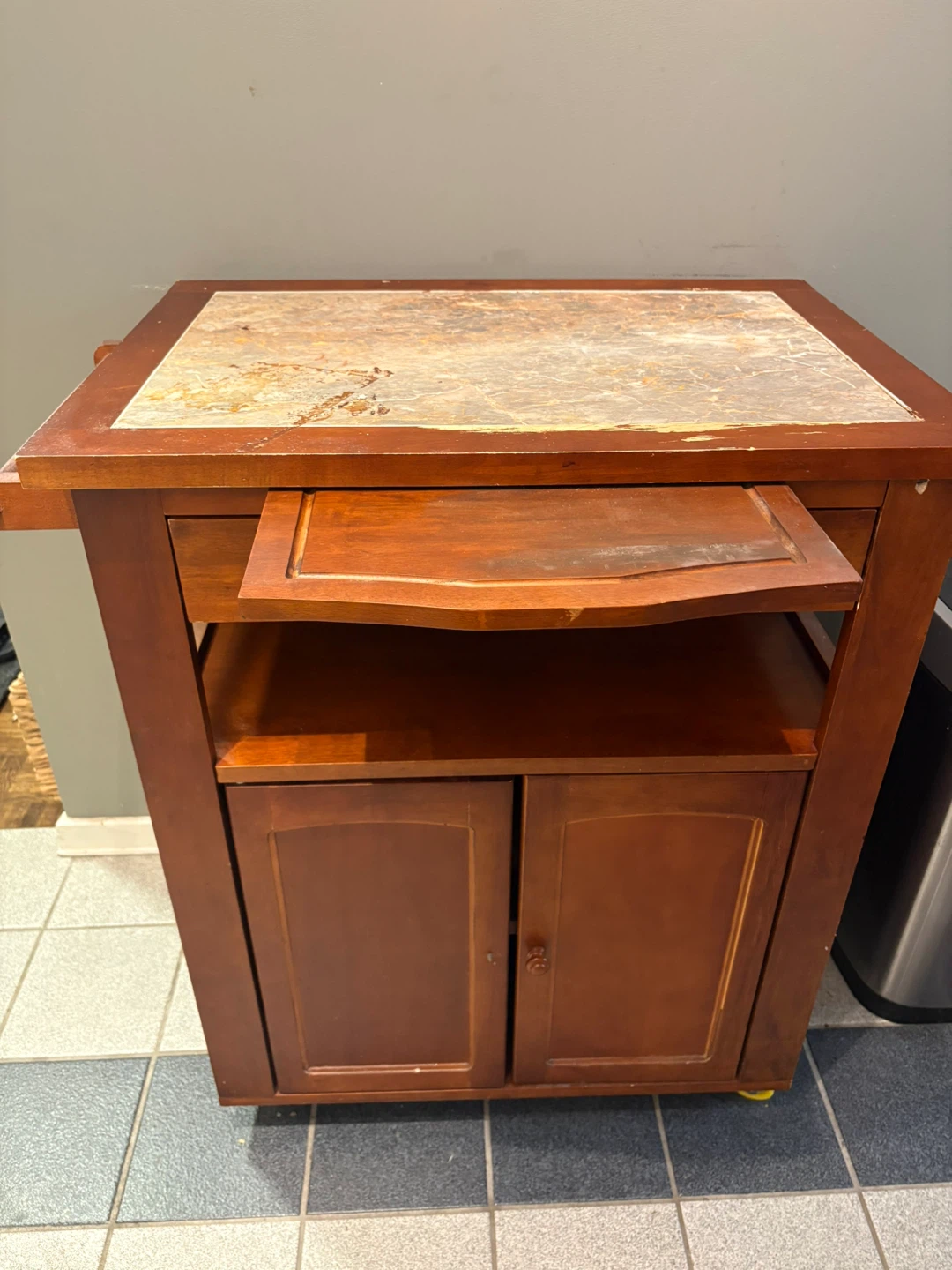 Wooden Kitchen Cart with Marble Top - photo 2