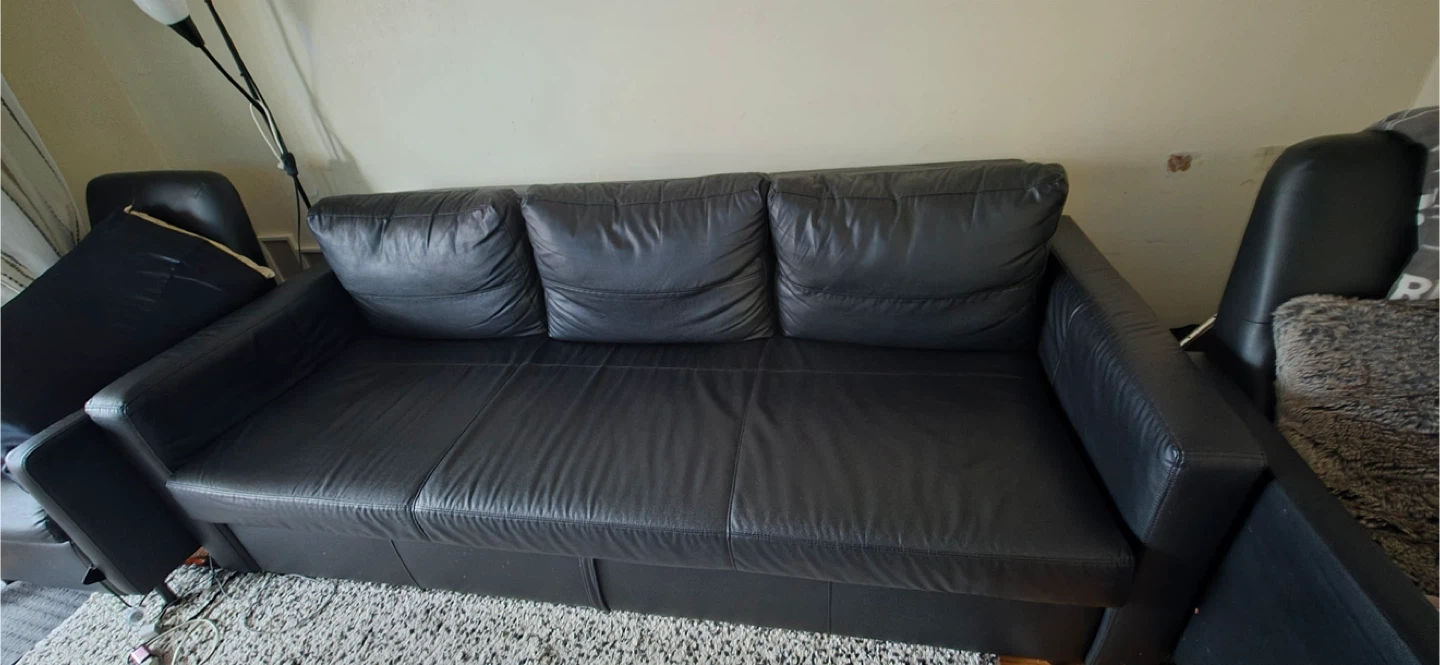 IKEA Black Leather Sofa Bed And Chairs - photo 3