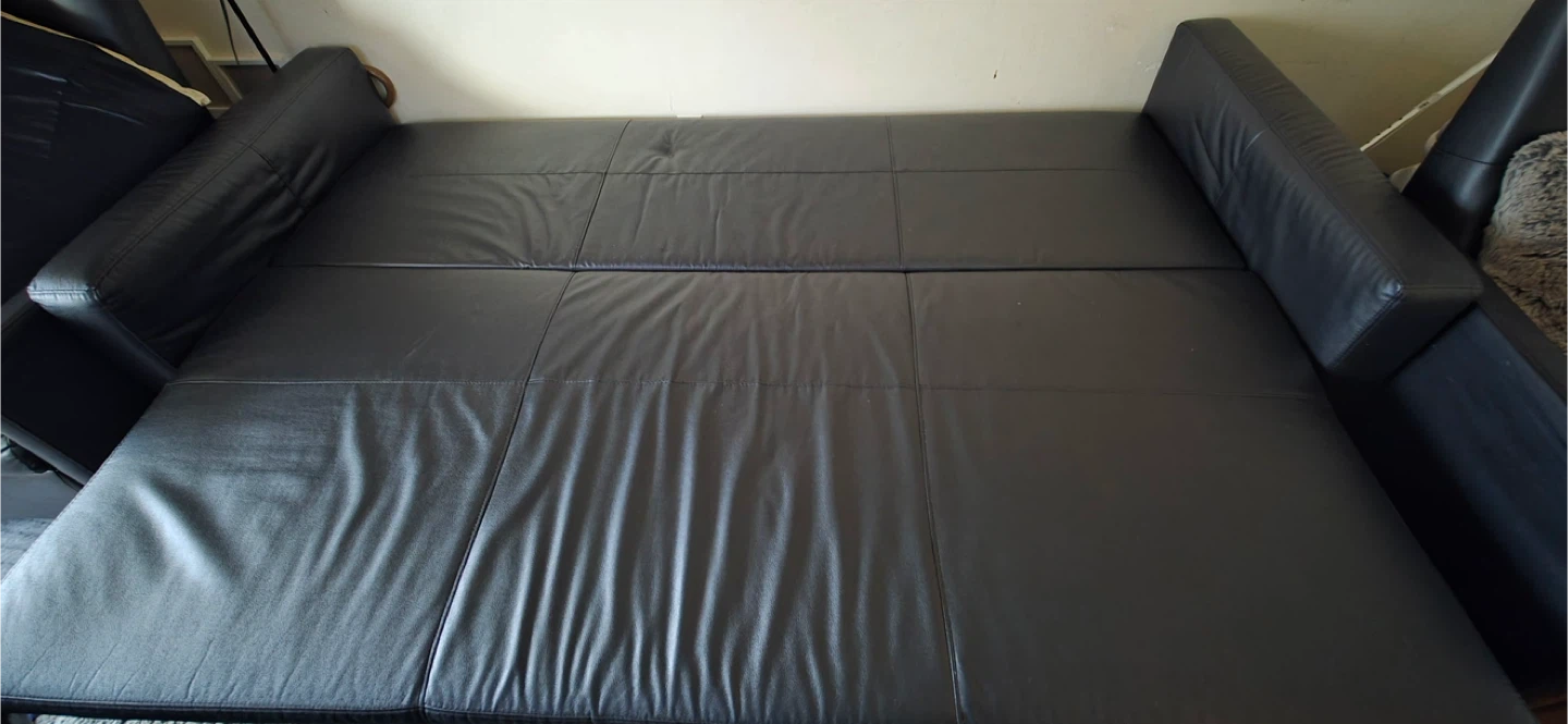IKEA Black Leather Sofa Bed And Chairs - photo 4