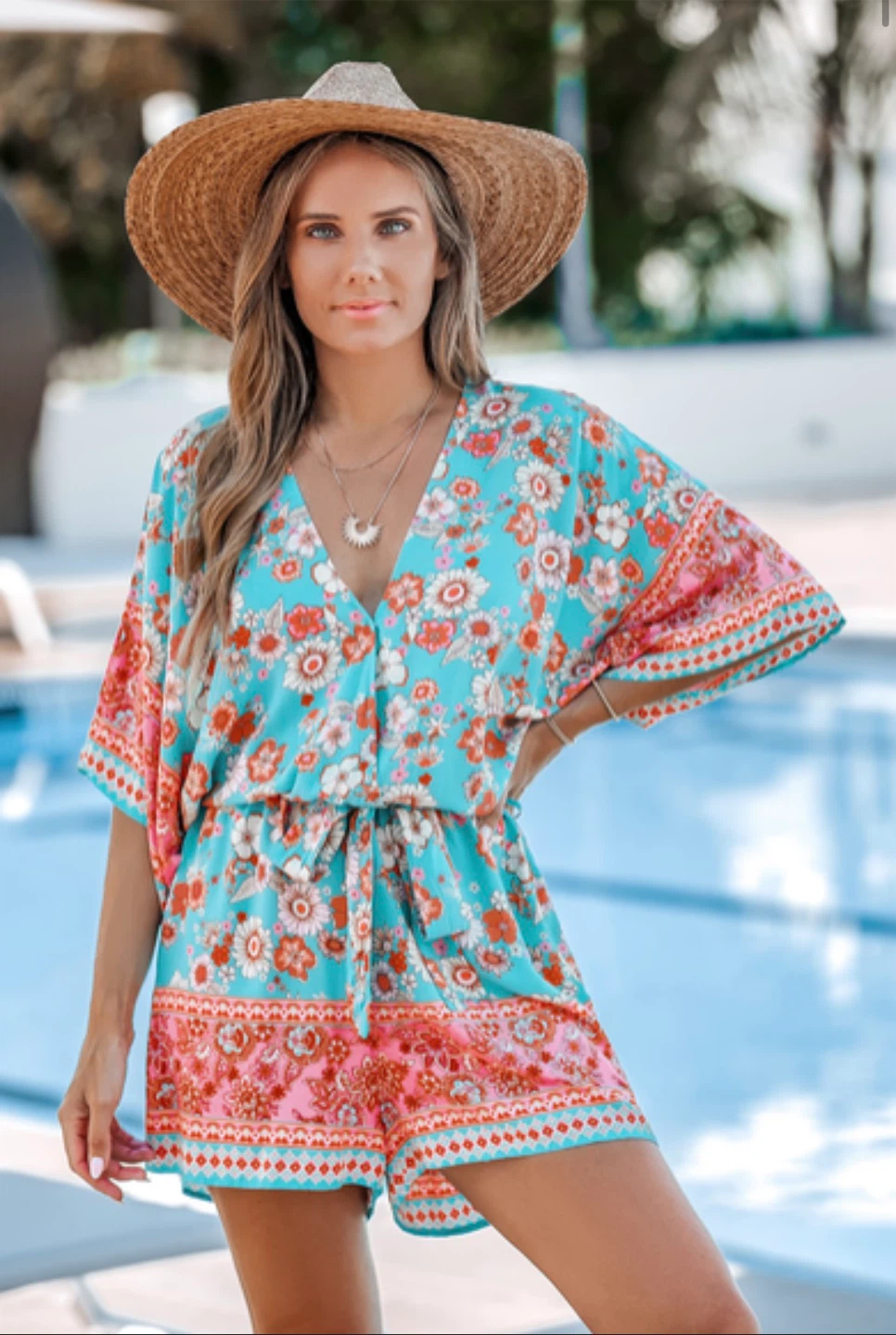 NEW! Boho Floral V-Neck Straight Leg Romper - photo 3