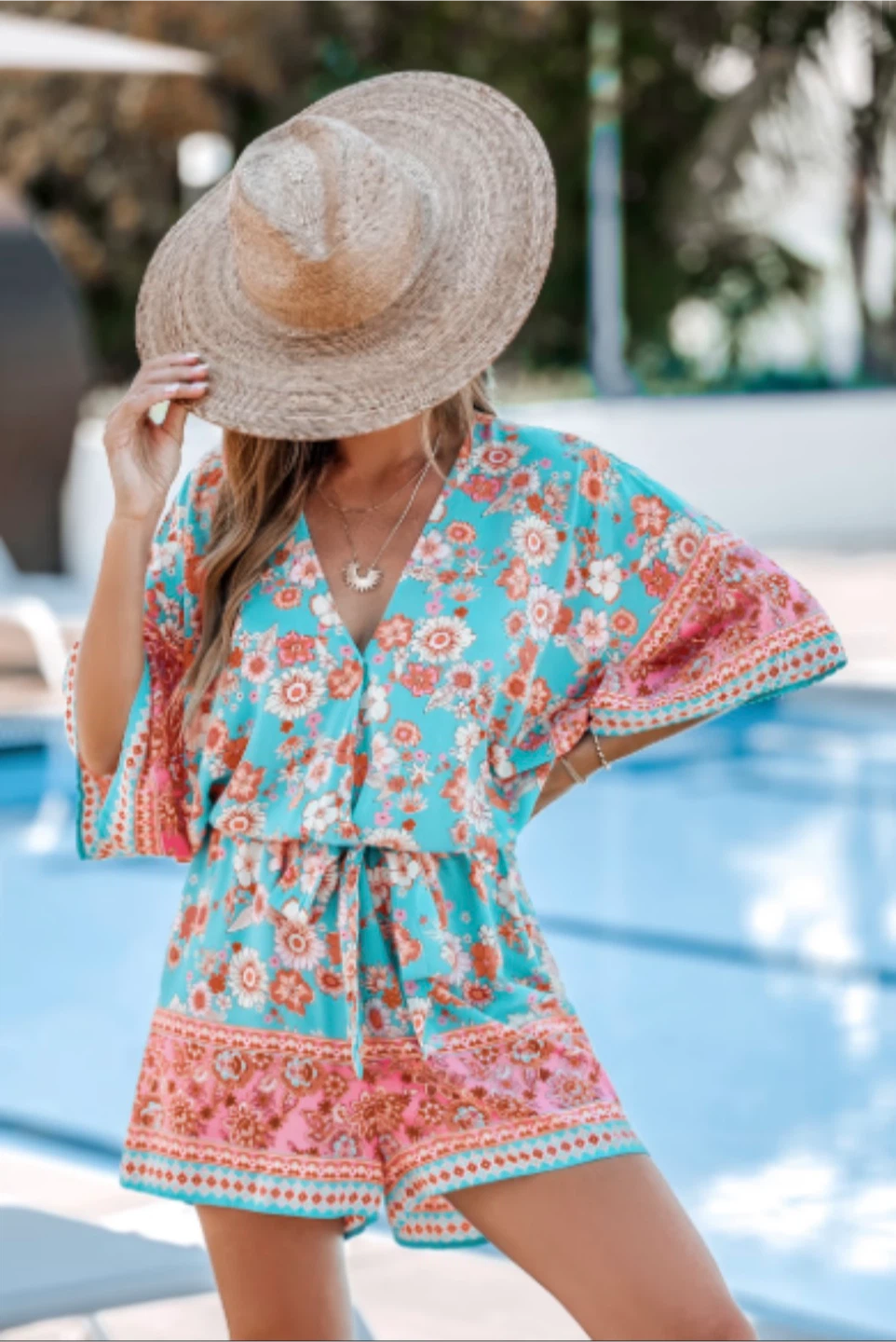 NEW! Boho Floral V-Neck Straight Leg Romper