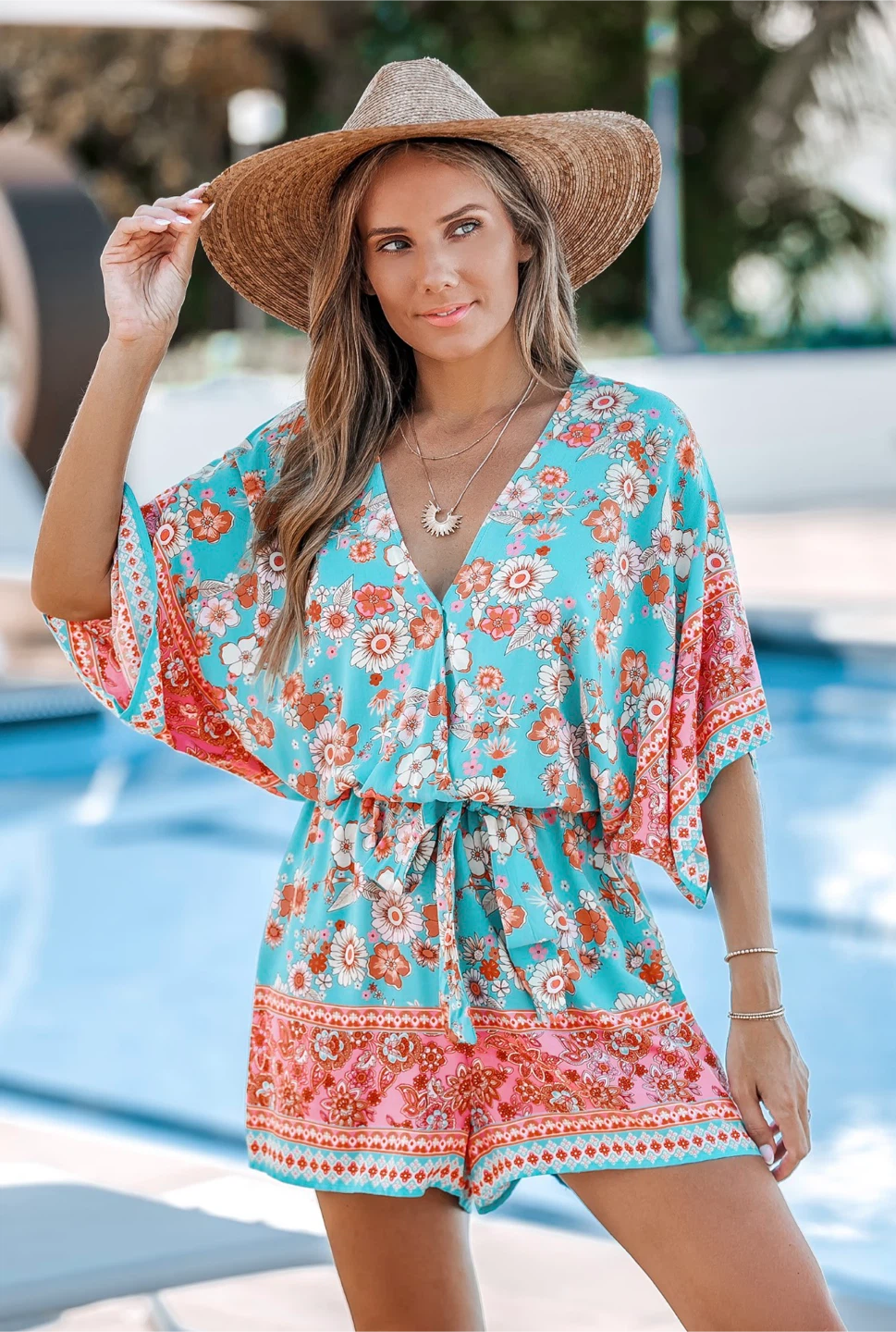 NEW! Boho Floral V-Neck Straight Leg Romper - photo 4