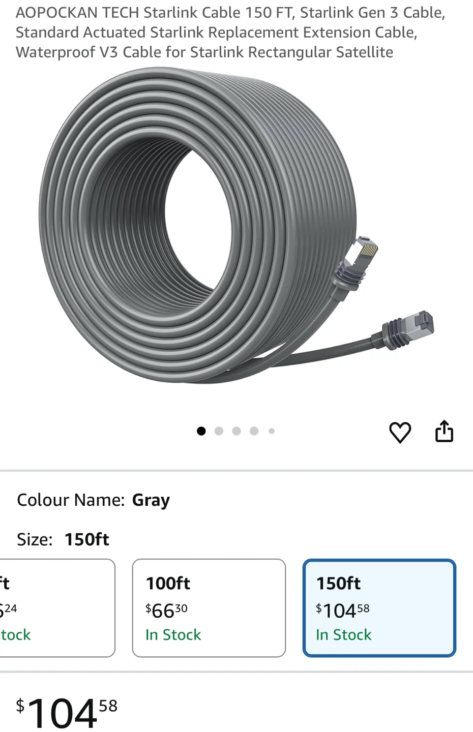 150 FT Starlink Cable - Gray