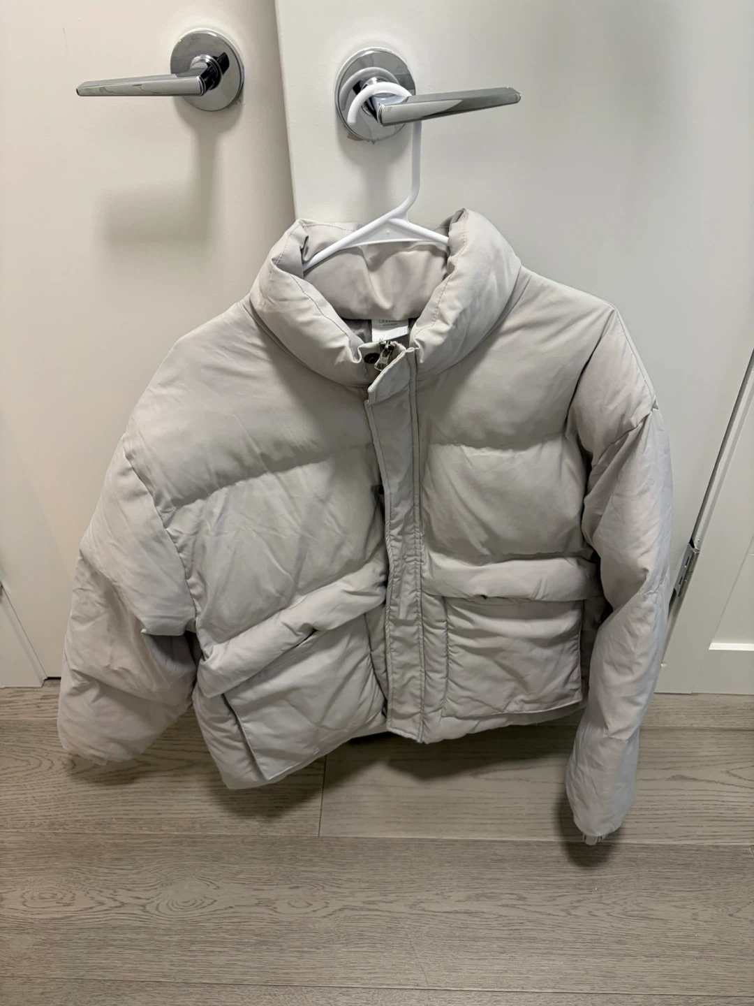 Light Grey Puffer Jacket | Unisex Oversized Fit