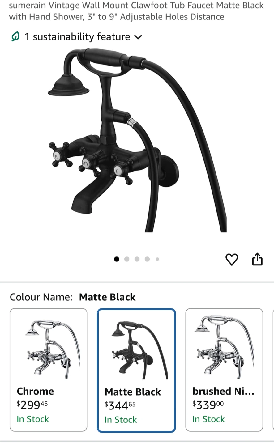 Sumerain Vintage Wall Mount Tub Faucet - Matte Black - photo 4