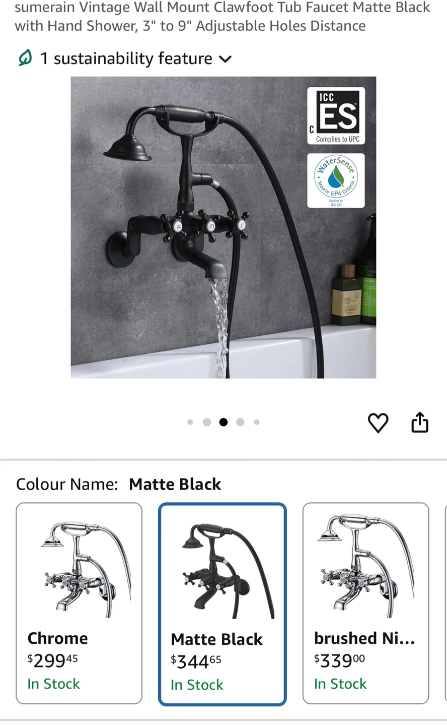 Sumerain Vintage Wall Mount Tub Faucet - Matte Black - photo 2