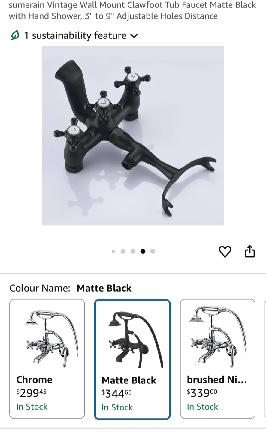 Sumerain Vintage Wall Mount Tub Faucet - Matte Black - photo 3