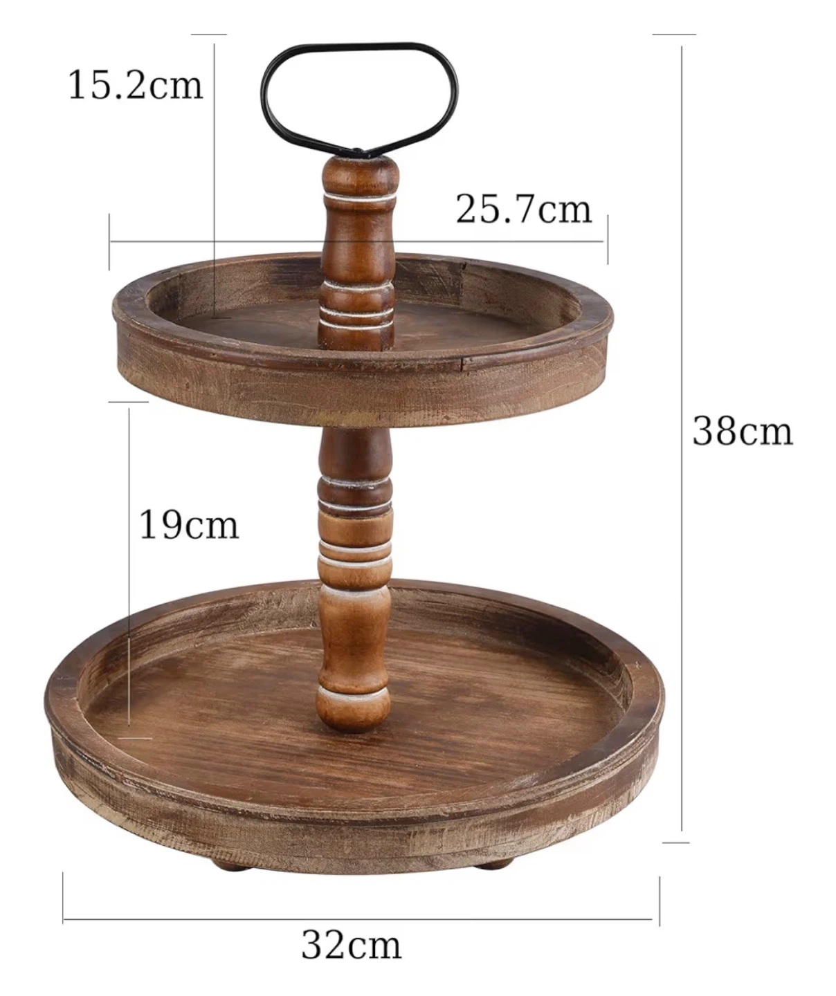 Funly mee Rustic Brown Wood Two-Tier Tray