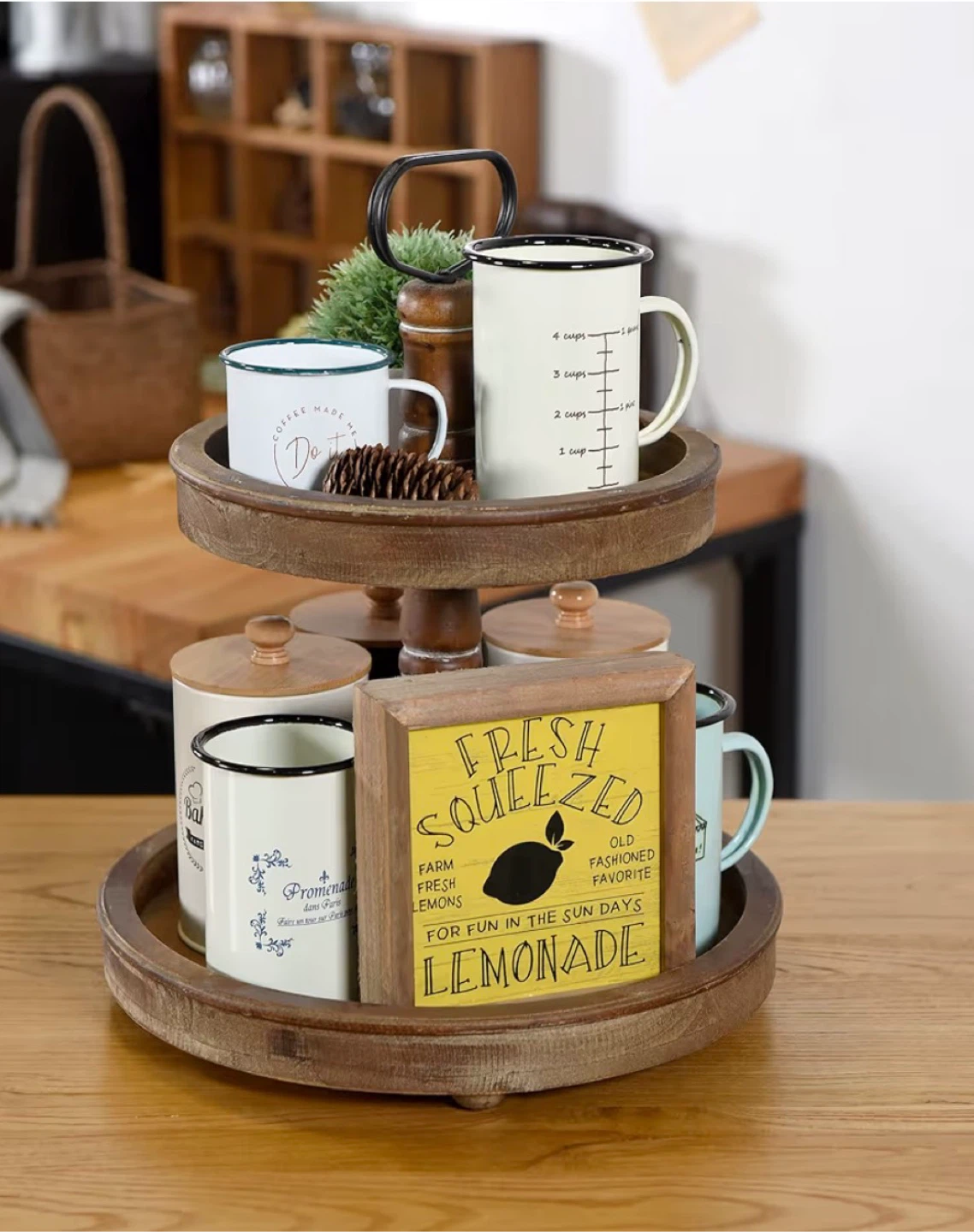 Funly mee Rustic Brown Wood Two-Tier Tray - photo 2