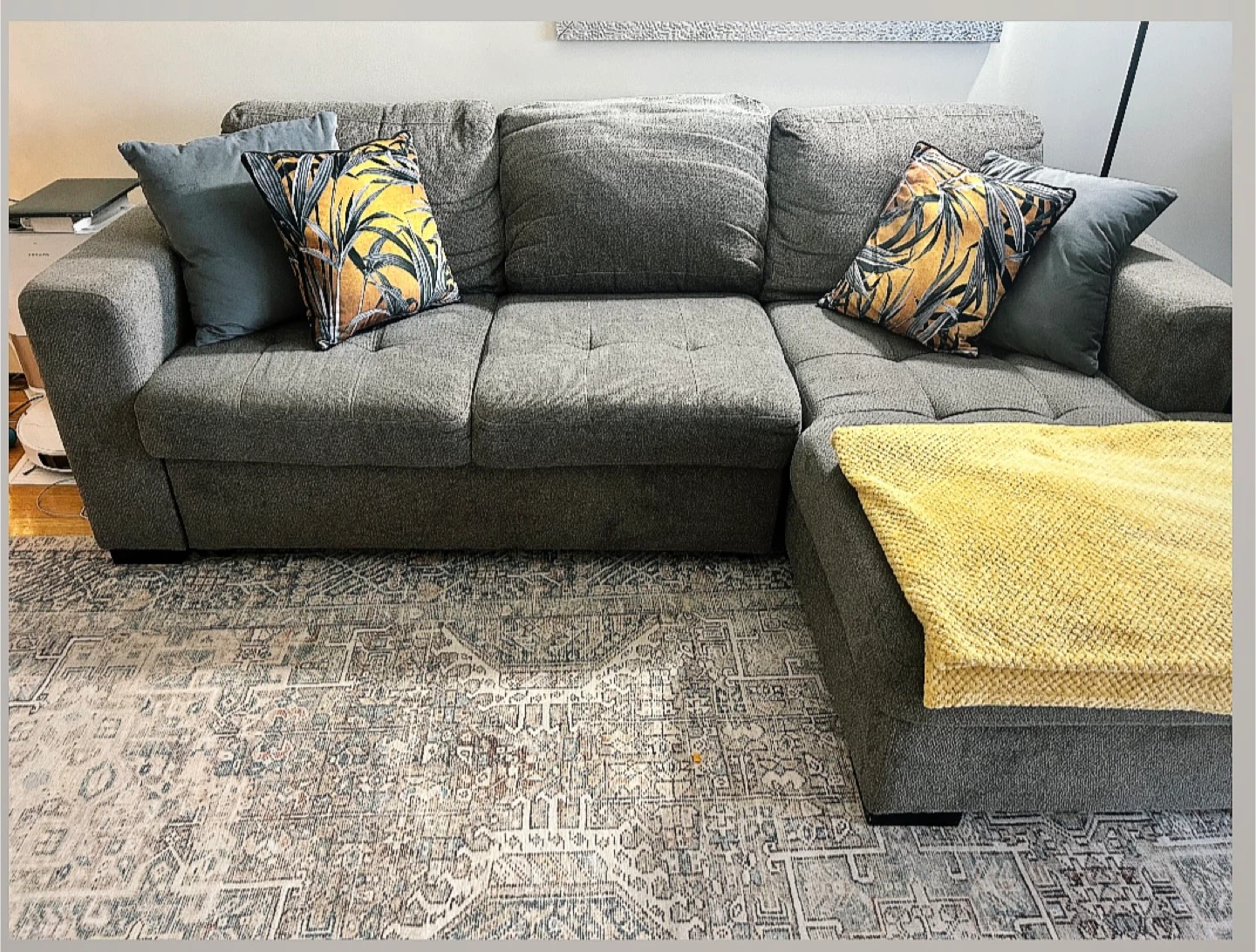 Grey Sectional Sofa with Pillows