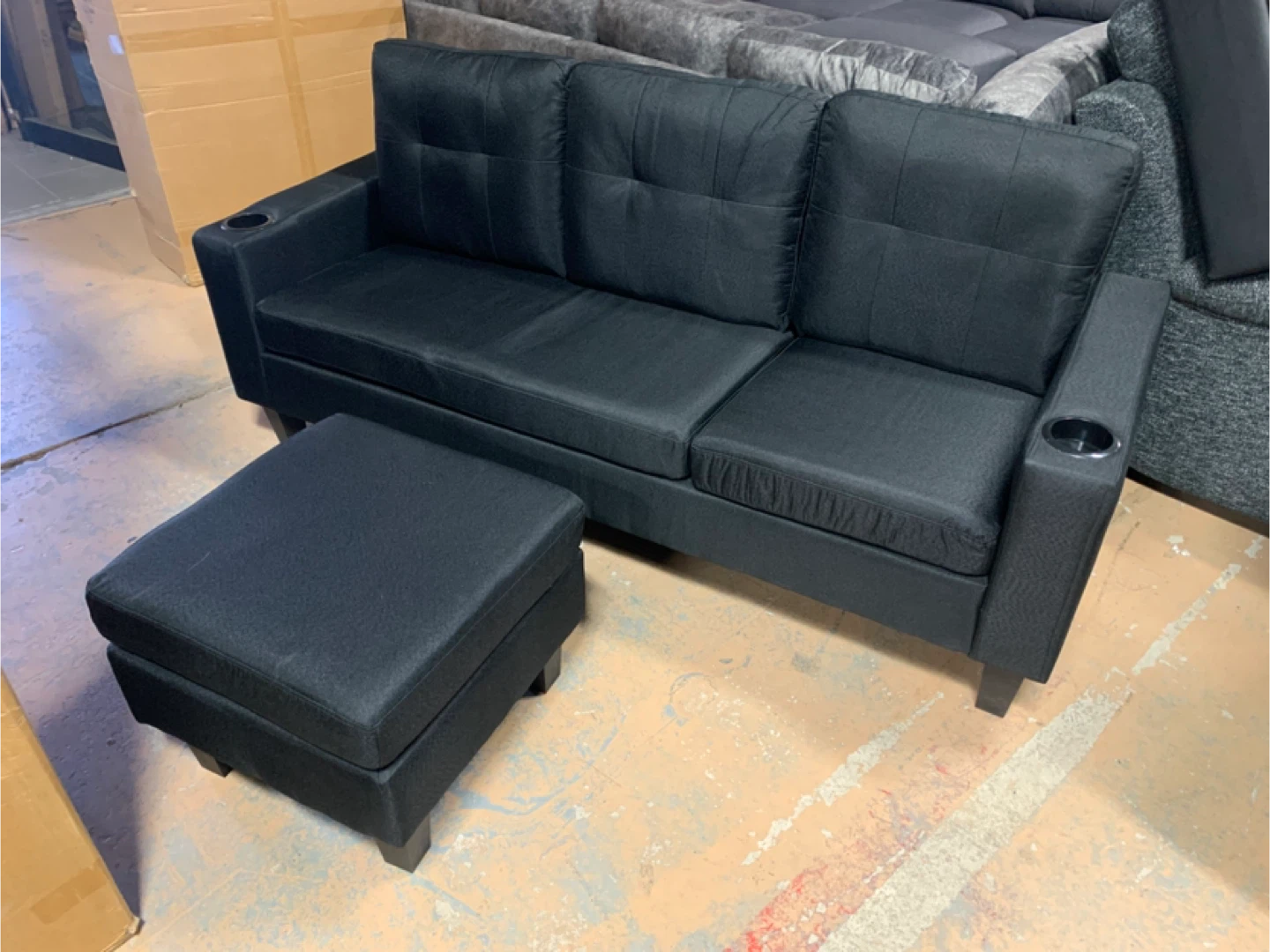 Black Sofa with Ottoman and Cupholders new in box - photo 4