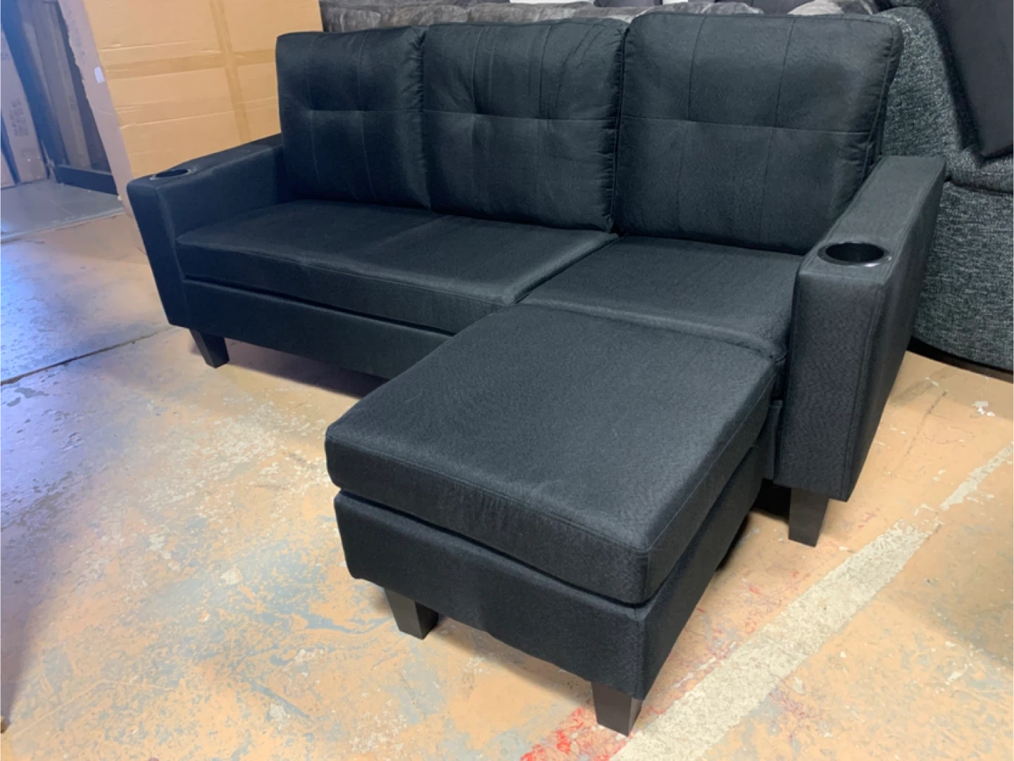 Black Sofa with Ottoman and Cupholders new in box - photo 2