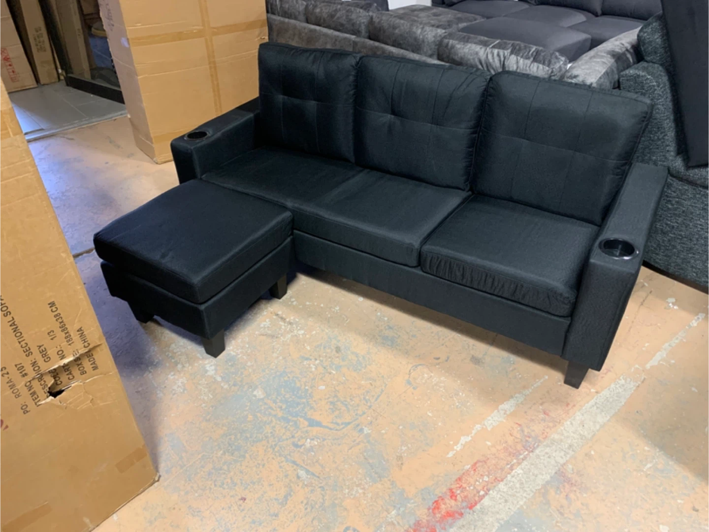 Black Sofa with Ottoman and Cupholders new in box - photo 3