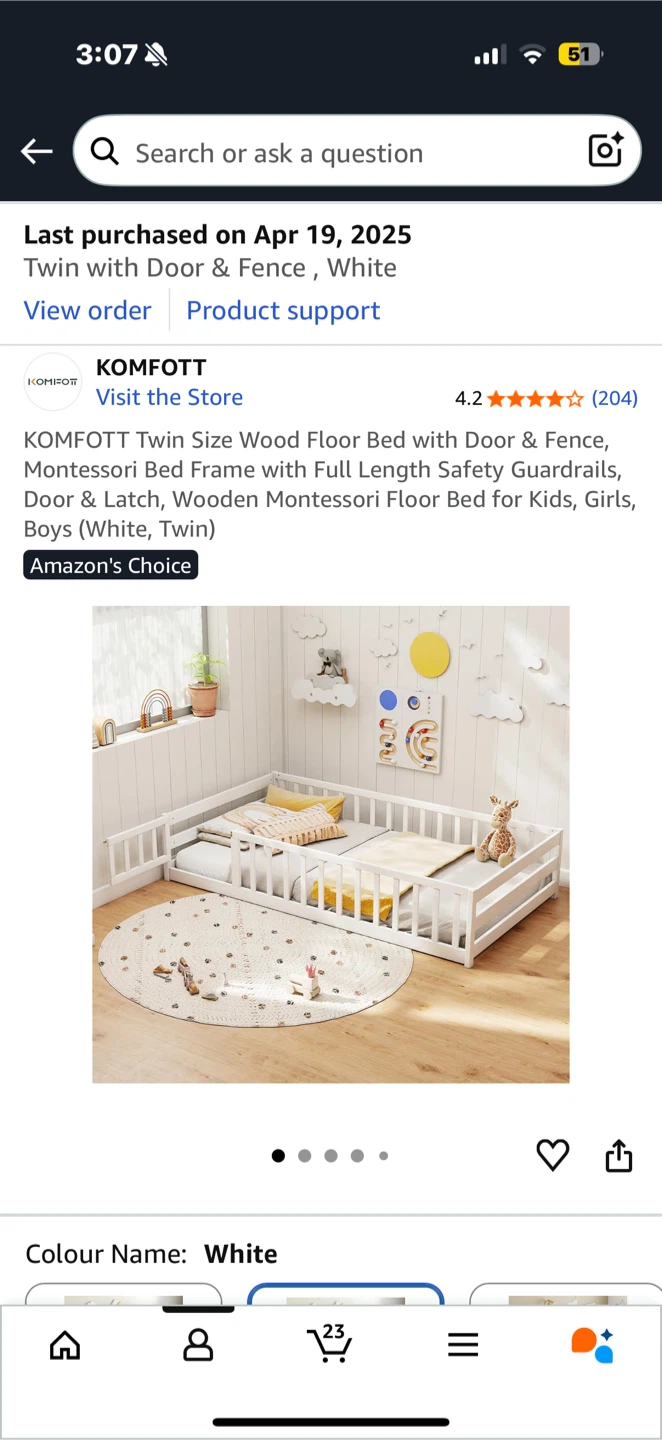 KOMFOTT Twin Size Wood Floor Bed - White