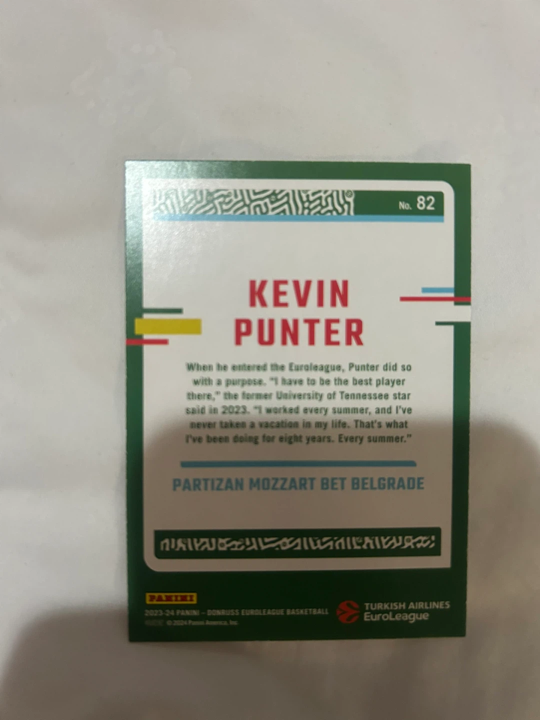 Kevin Punter Panini Donruss EuroLeague Basketball Card - photo 2