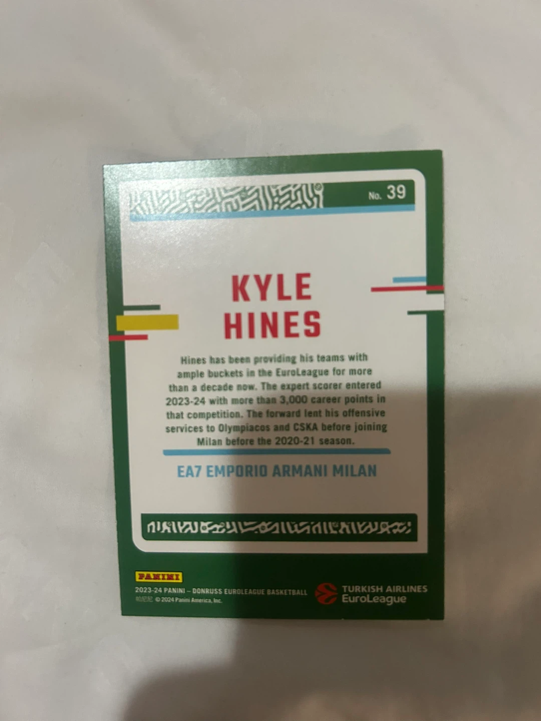 Kyle Hines Donruss EuroLeague Basketball Card - photo 2