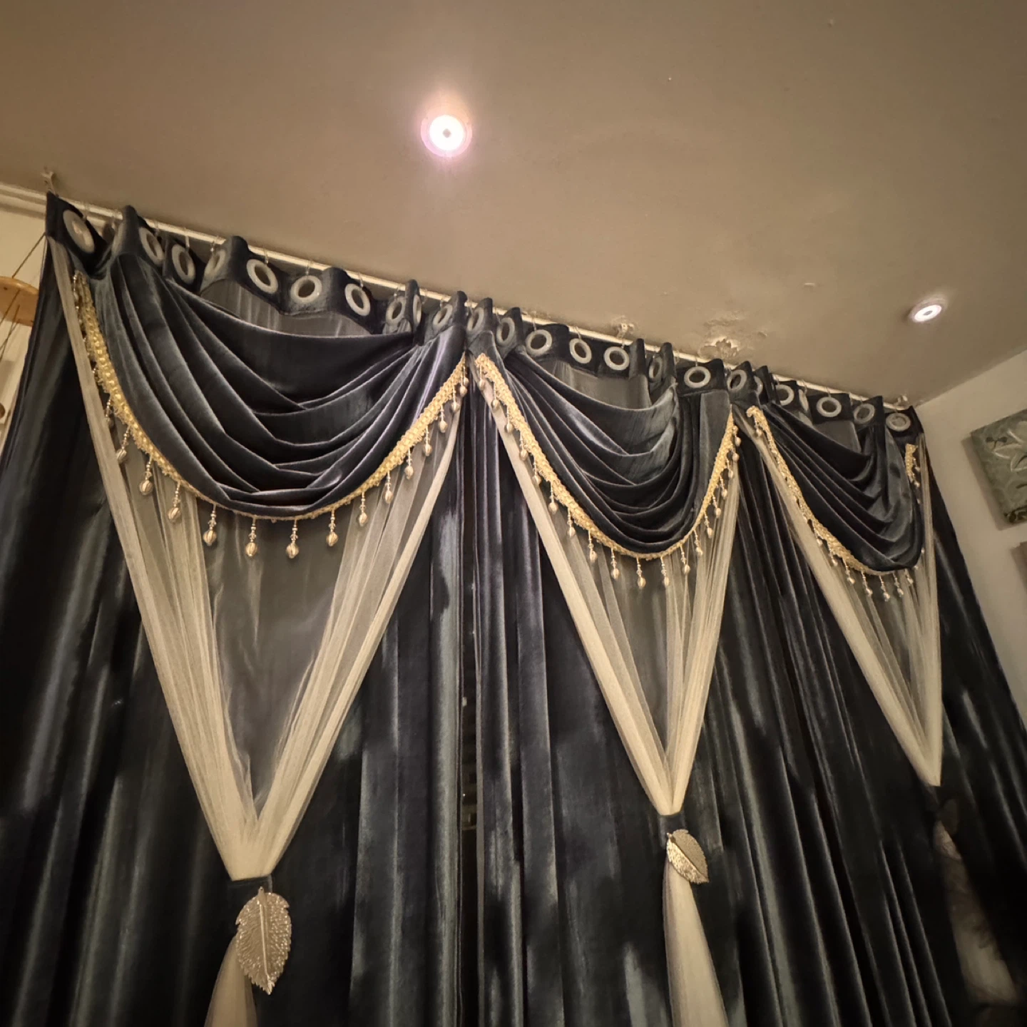 Elegant Grey Velvet Curtains with Sheer Overlay - photo 2