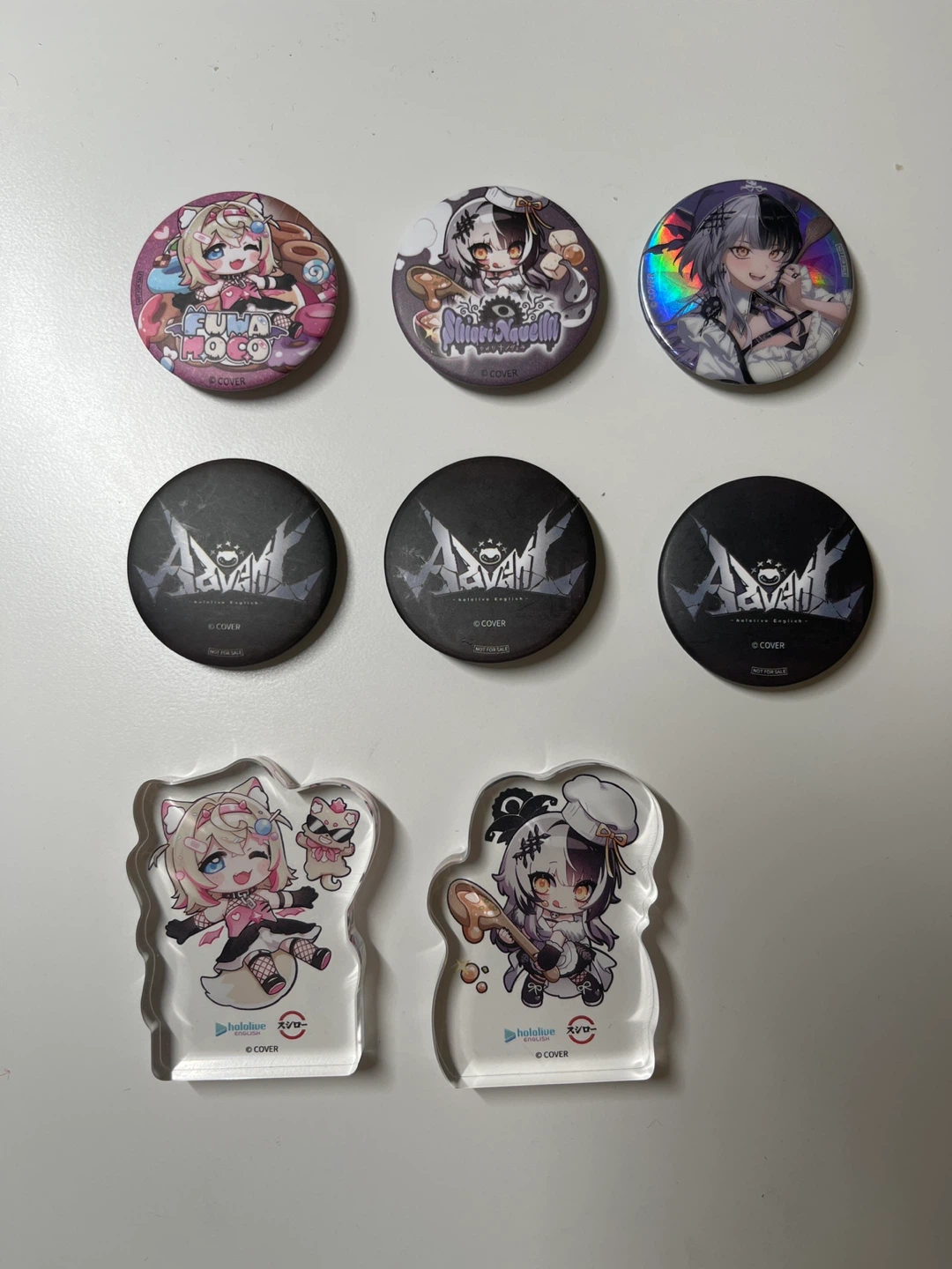 Hololive advent fuwamoco shiori badges standee authentic item