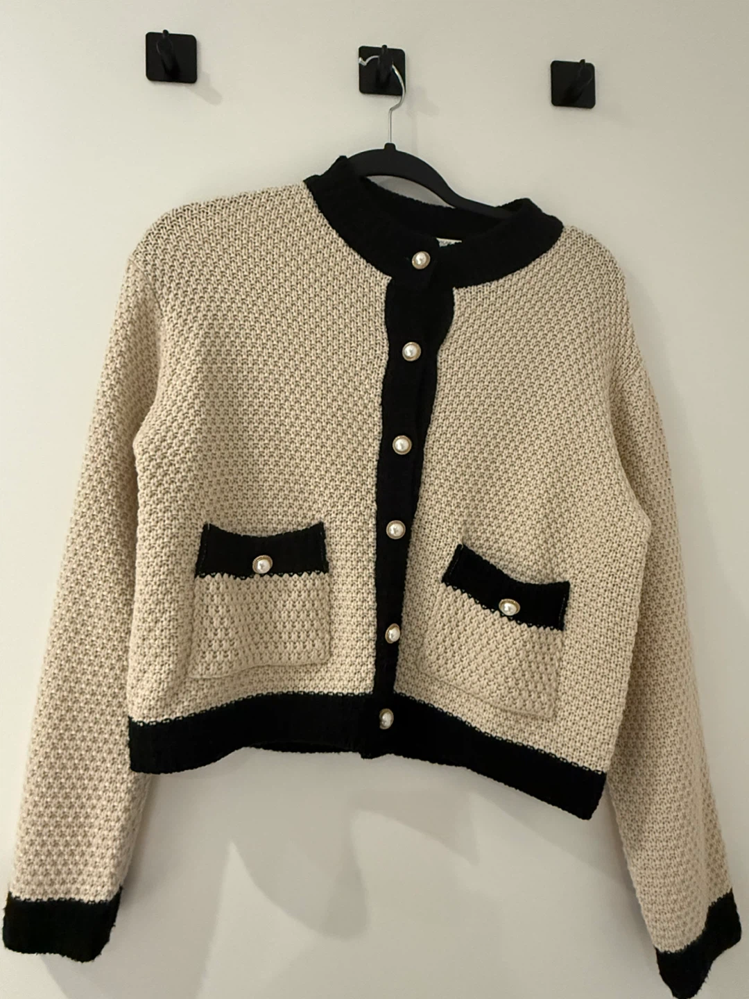Beige & Black Knit Cardigan