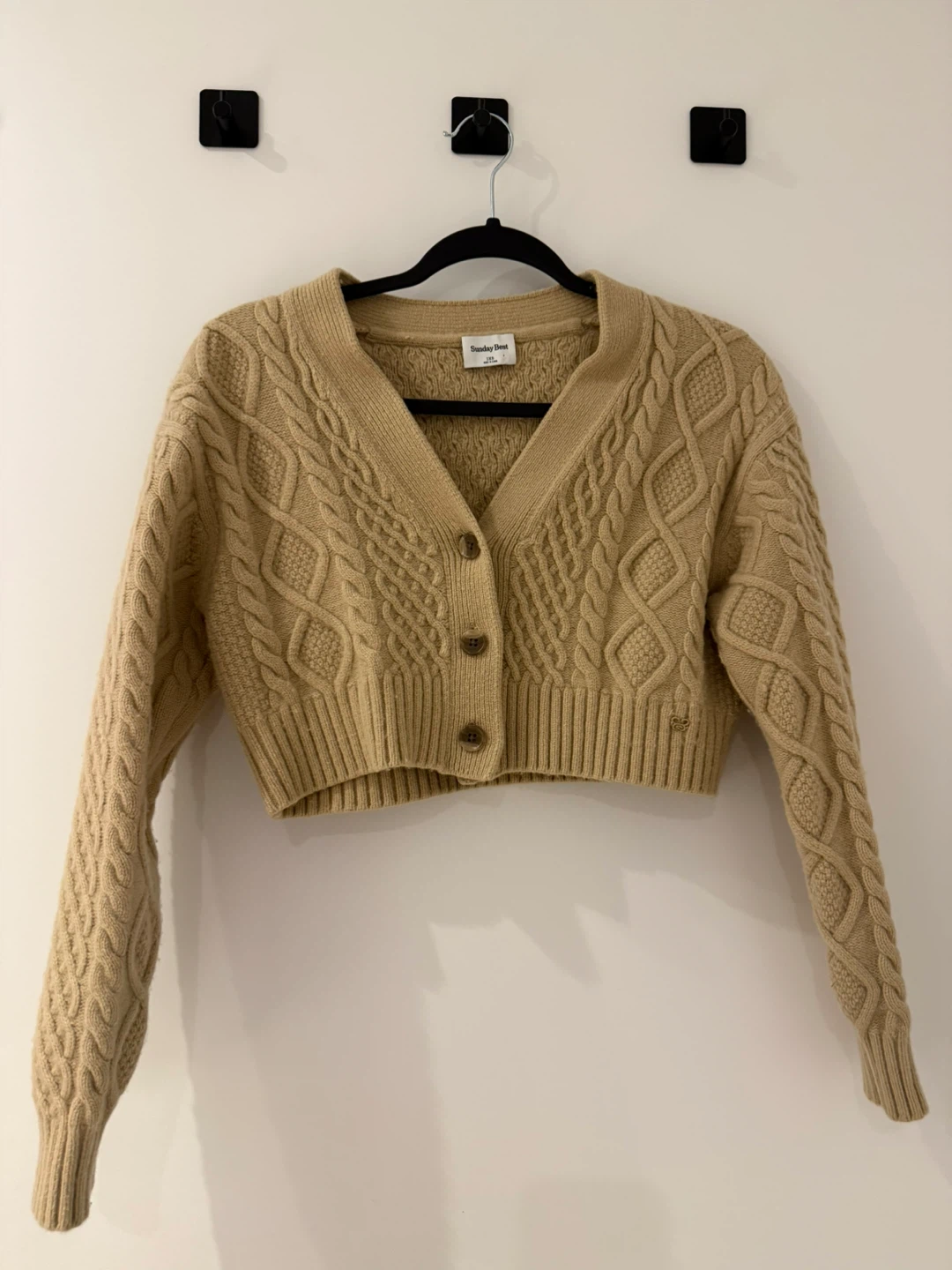 Aritzia TNA Cable Knit Cropped Cardigan - Beige