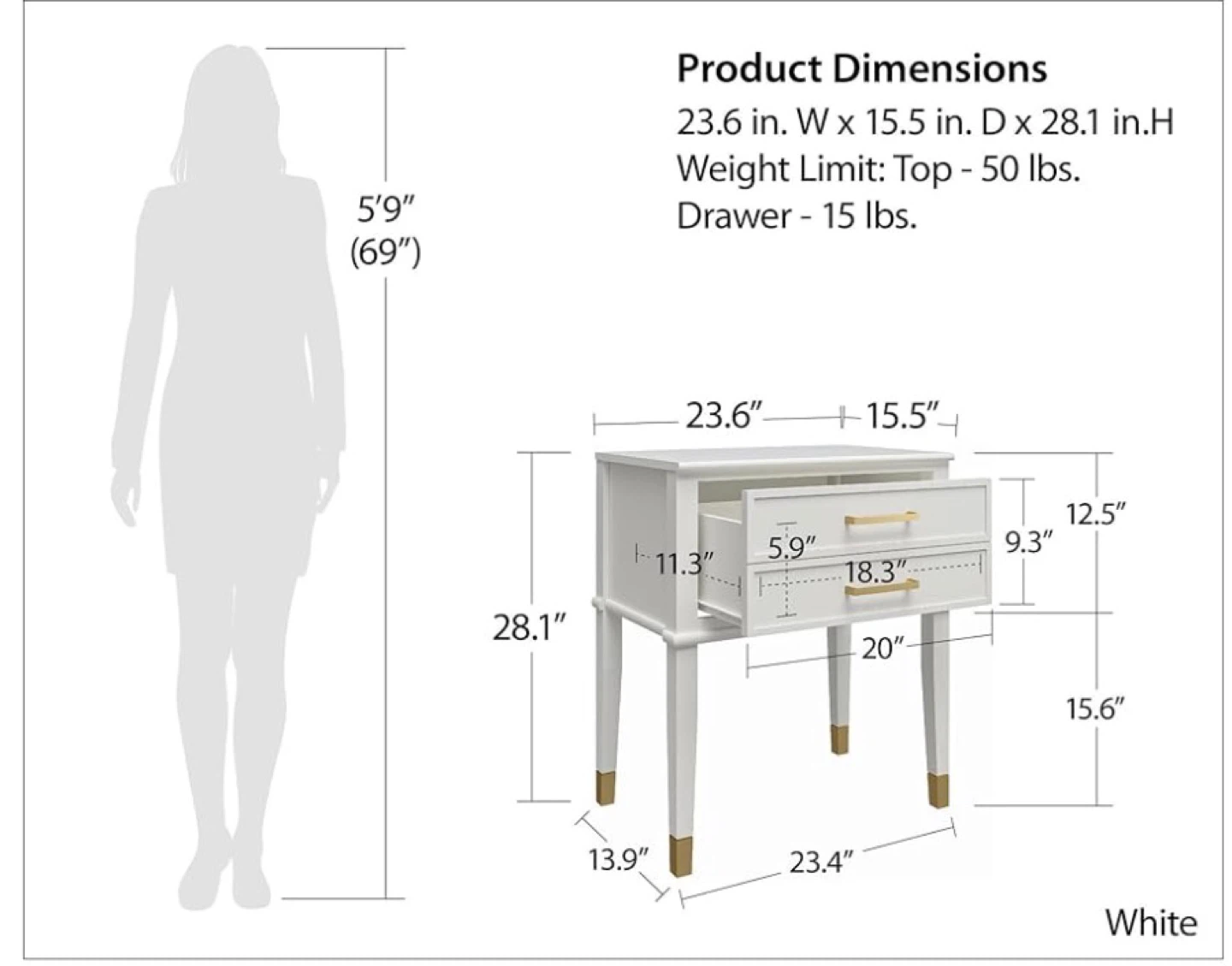 Cosmoliving Gray Accent Table Nightstand - photo 2