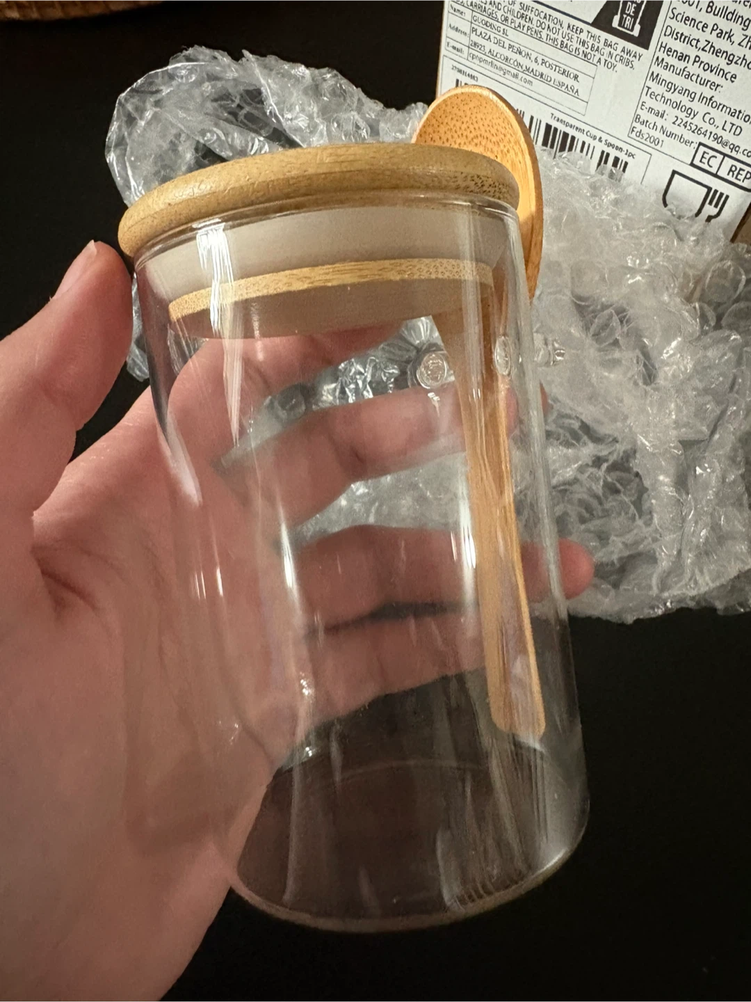 Set of 3 Glass Jar with Bamboo Lid and Spoon