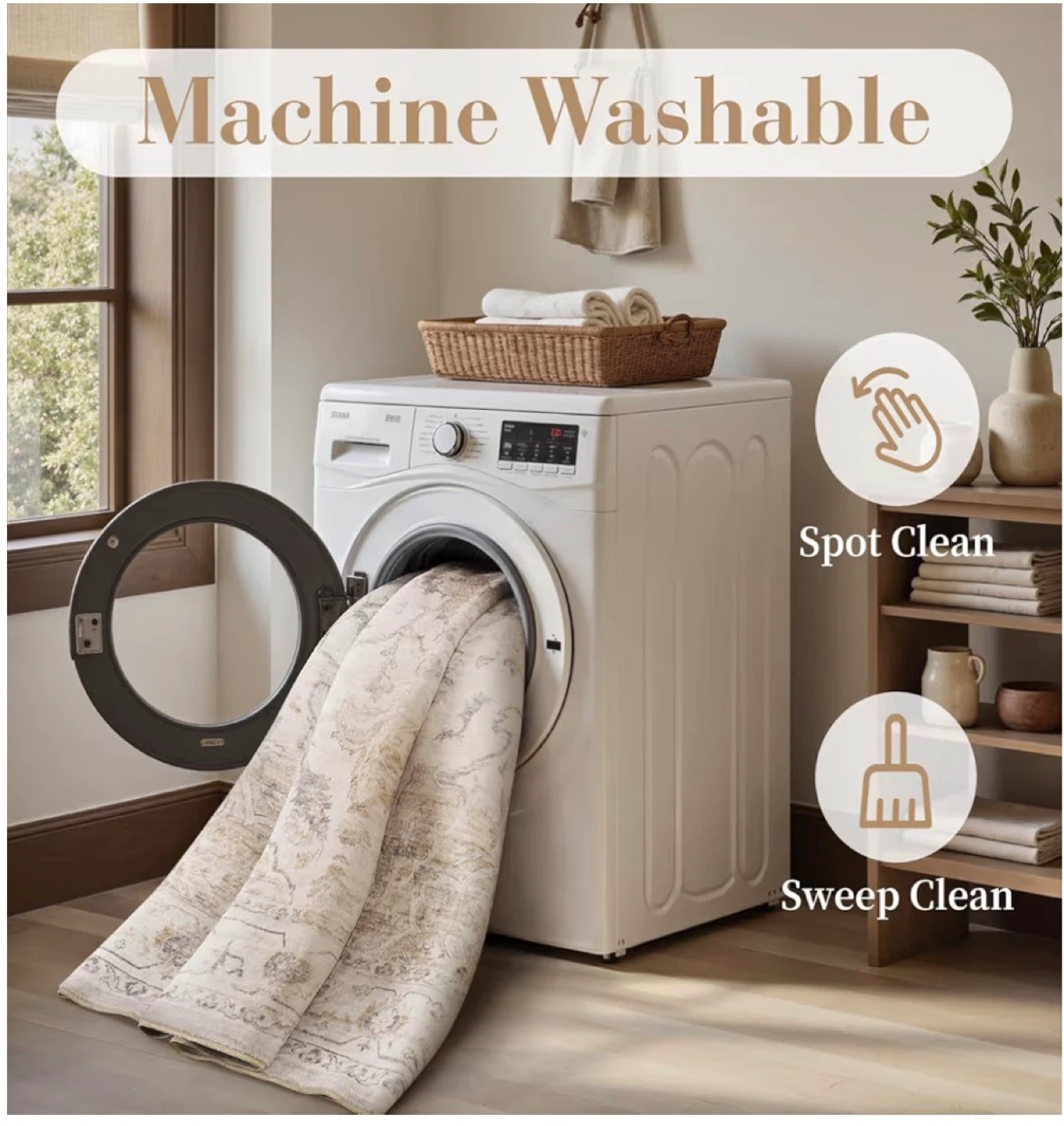 Beige Area Rug 7x9 feet - Machine Washable - photo 3