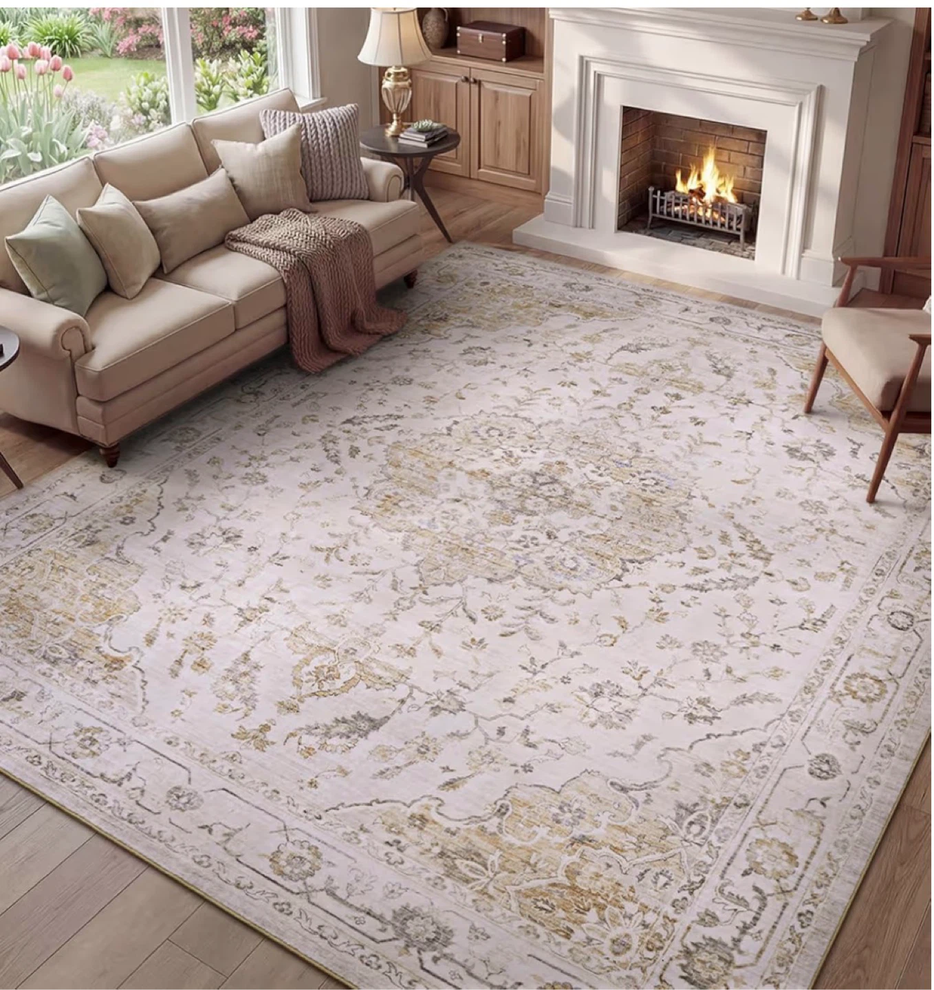 Beige Area Rug 7x9 feet - Machine Washable