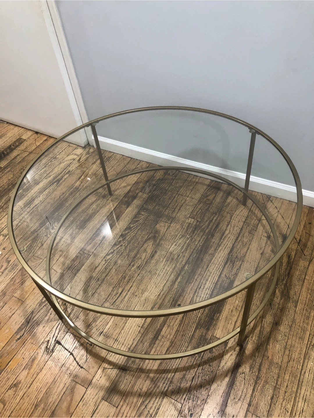 glass top coffe table with gold metal frame - photo 3