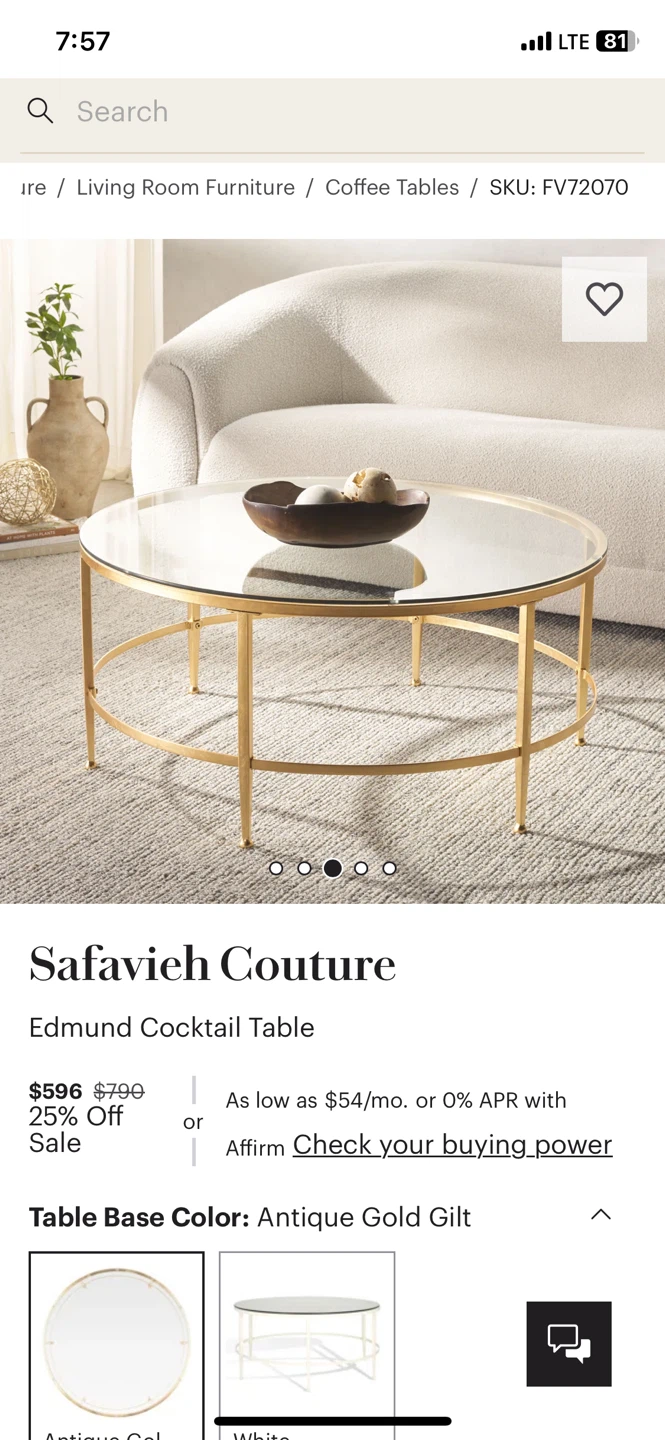 glass top coffe table with gold metal frame - photo 2