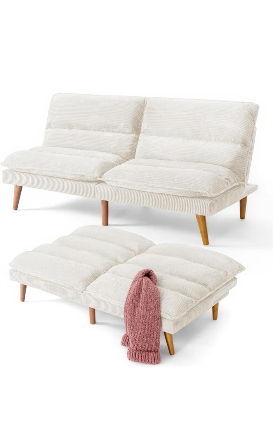 Convertible Corduroy Sofa Bed - Beige - photo 2