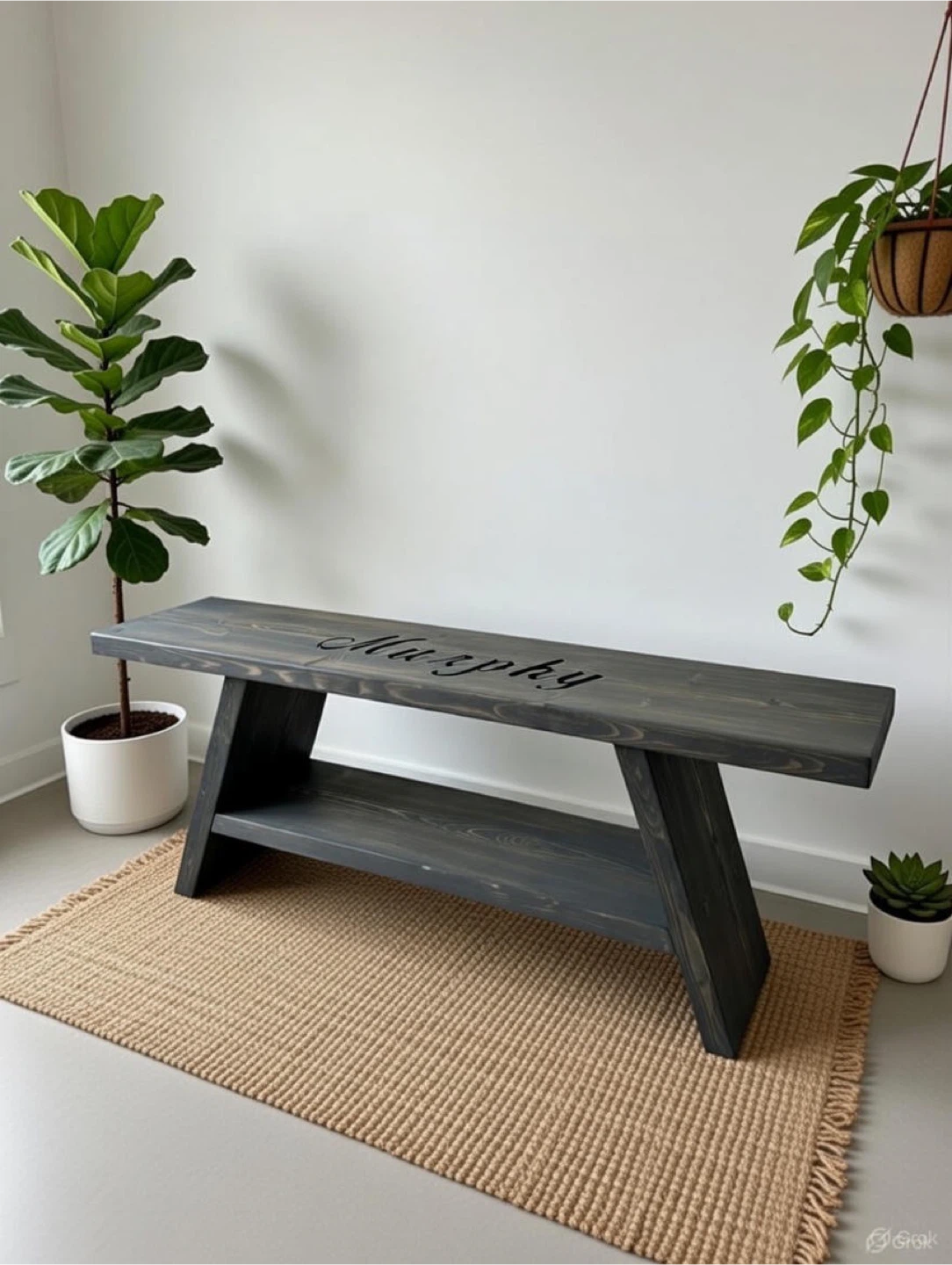 Handmade Wooden Bench - Dark Grey - photo 3