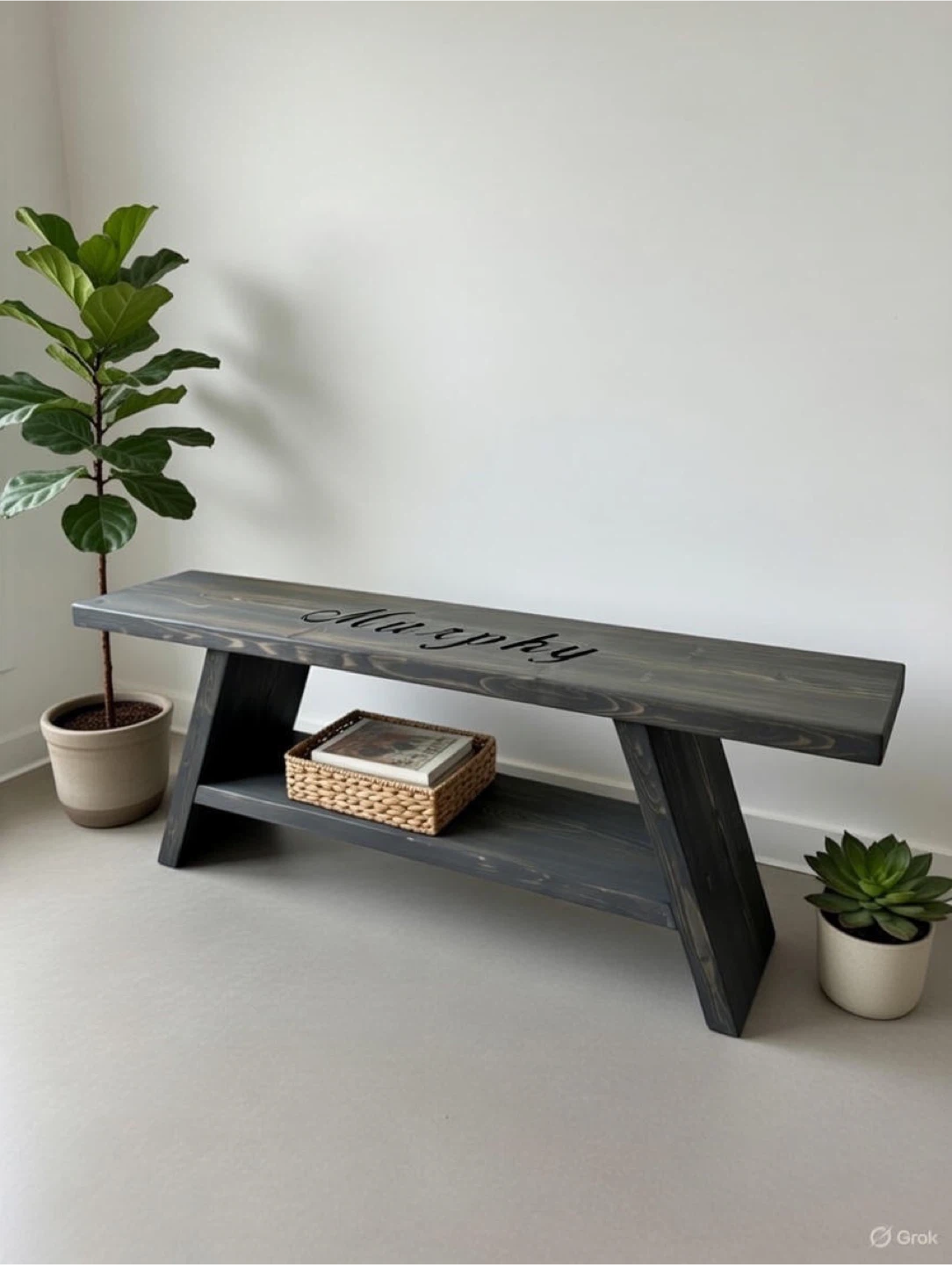 Handmade Wooden Bench - Dark Grey - photo 2