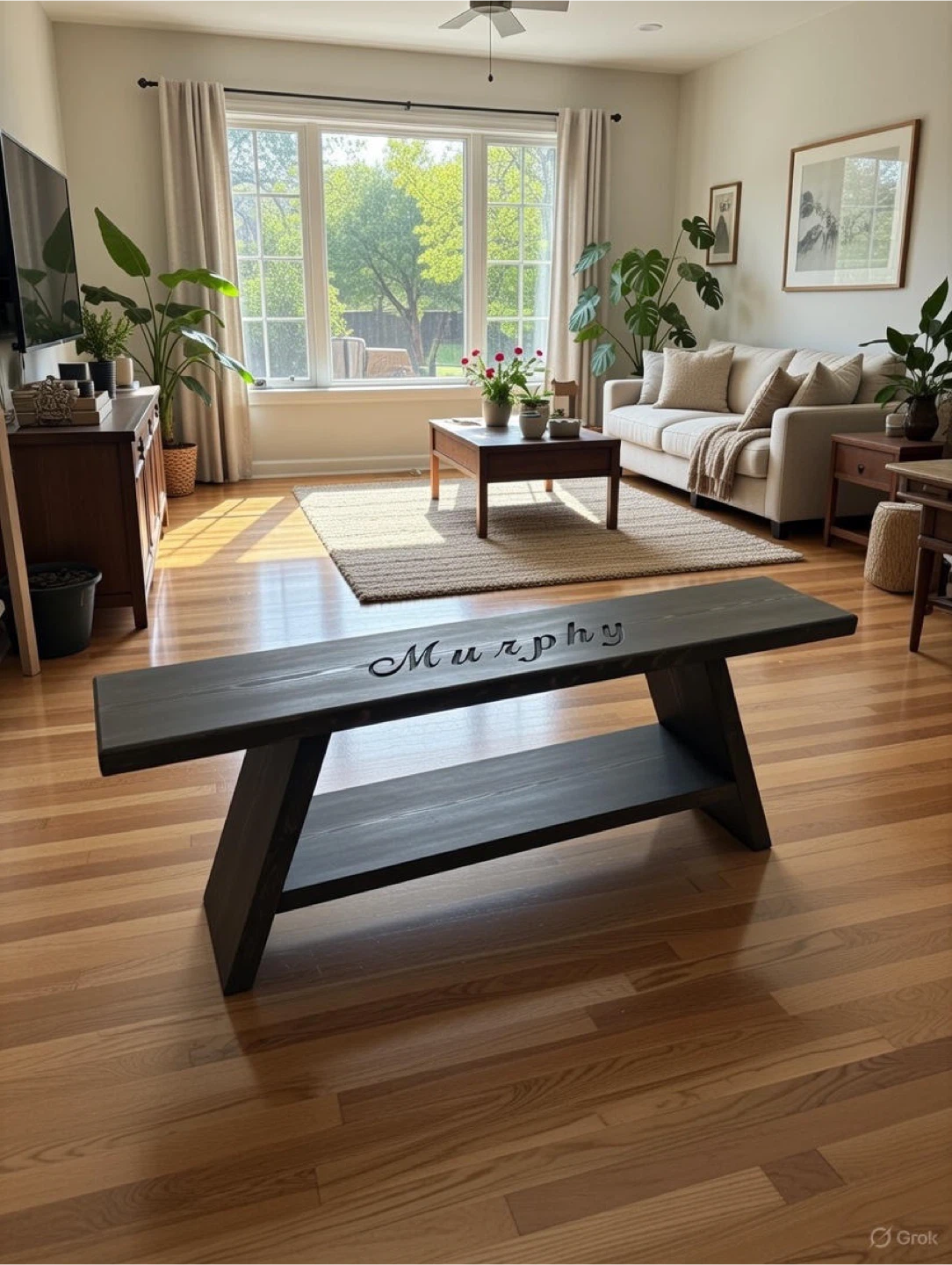 Handmade Wooden Bench - Dark Grey