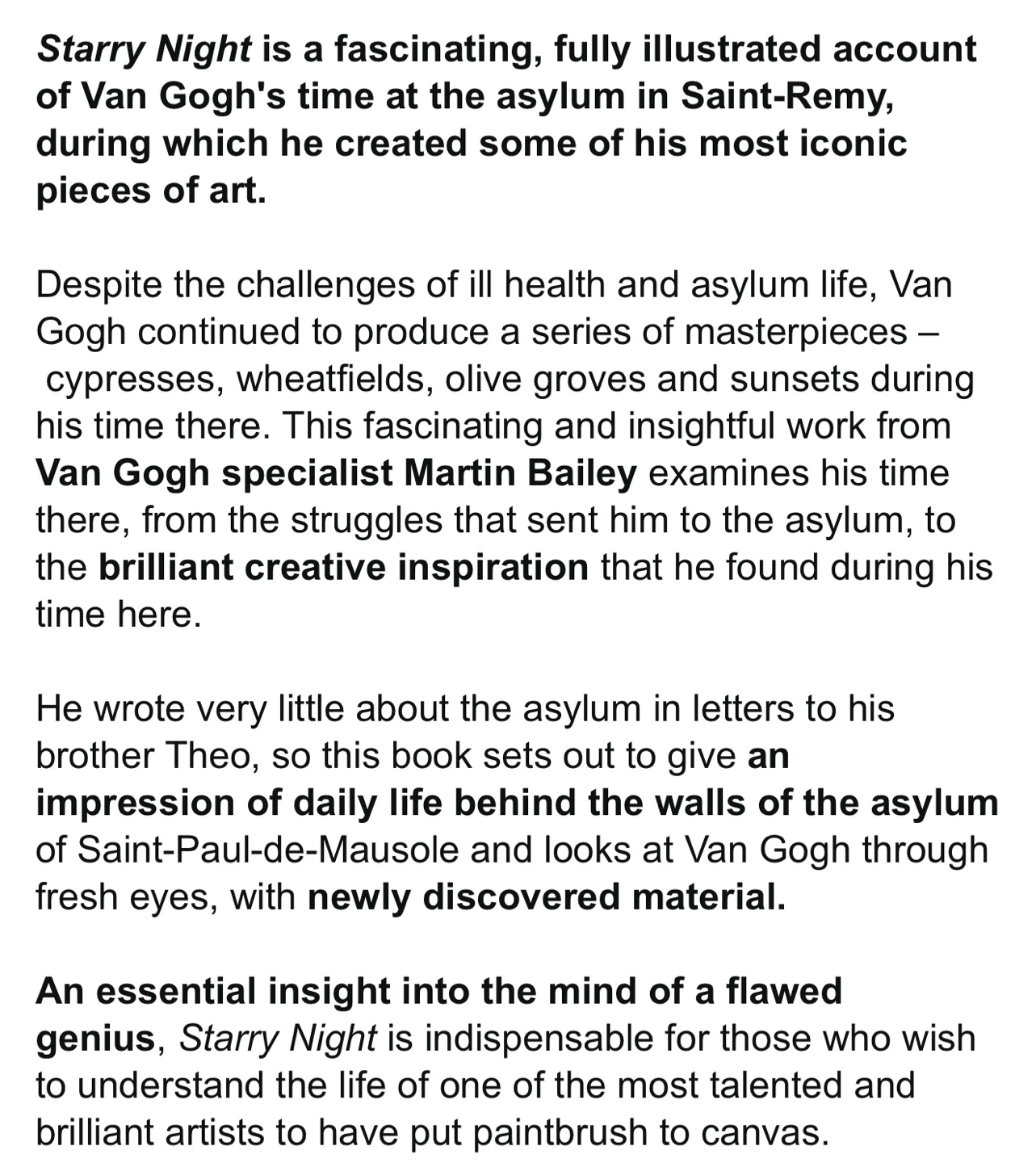 Starry Night Van Gogh at the Asylum Martin Bailey Paperback Book - photo 3