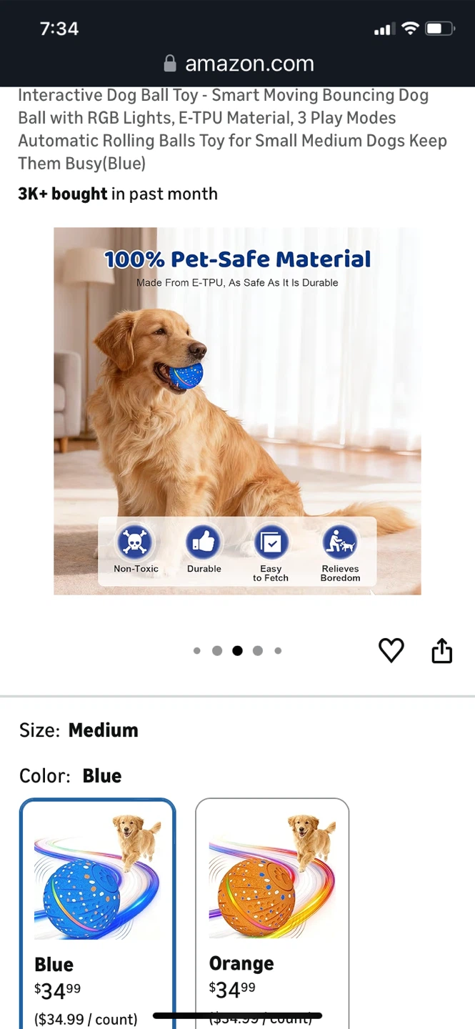 Interactive Dog Ball Toy - Blue, Medium - photo 4