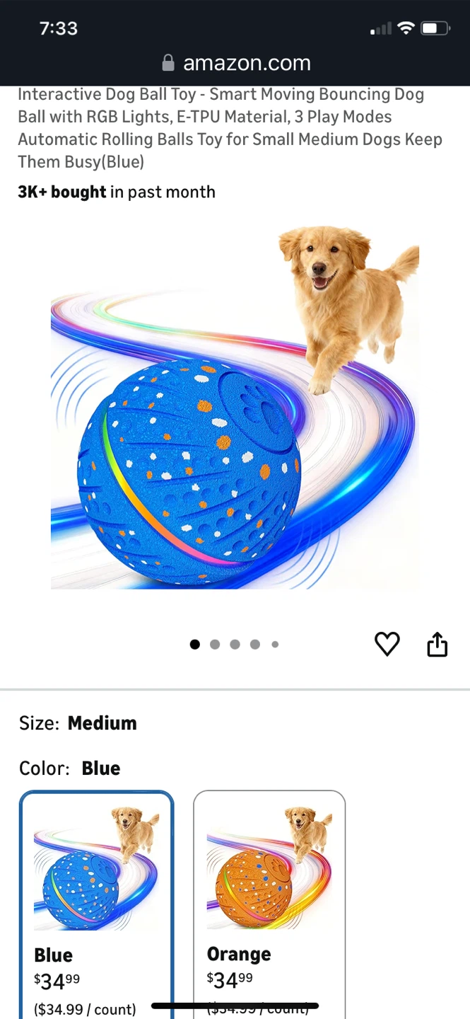 Interactive Dog Ball Toy - Blue, Medium