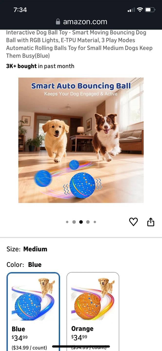 Interactive Dog Ball Toy - Blue, Medium - photo 5