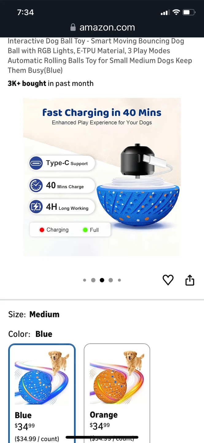 Interactive Dog Ball Toy - Blue, Medium - photo 2